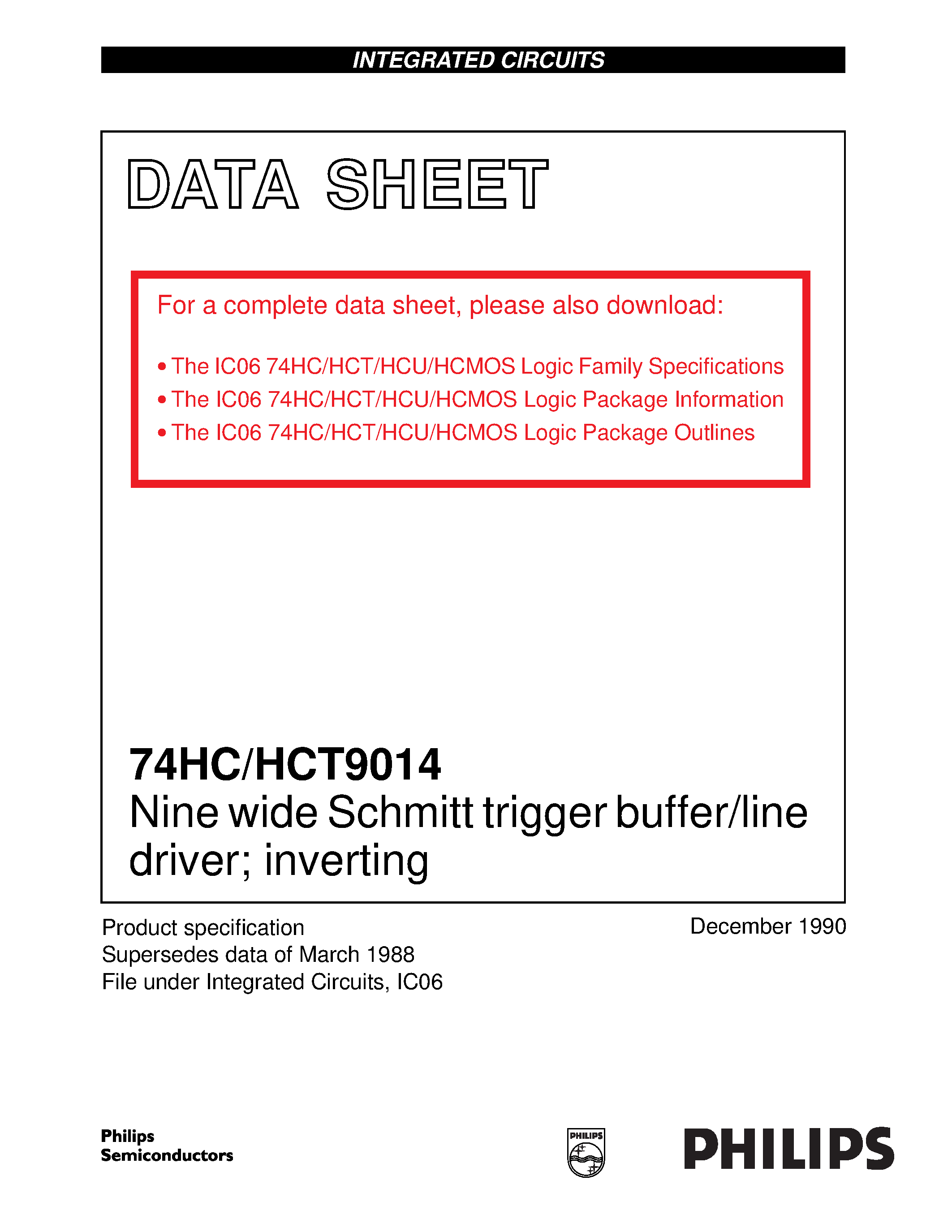 Datasheet 74HCT9014 - Nine wide Schmitt trigger buffer/line driver; inverting page 1