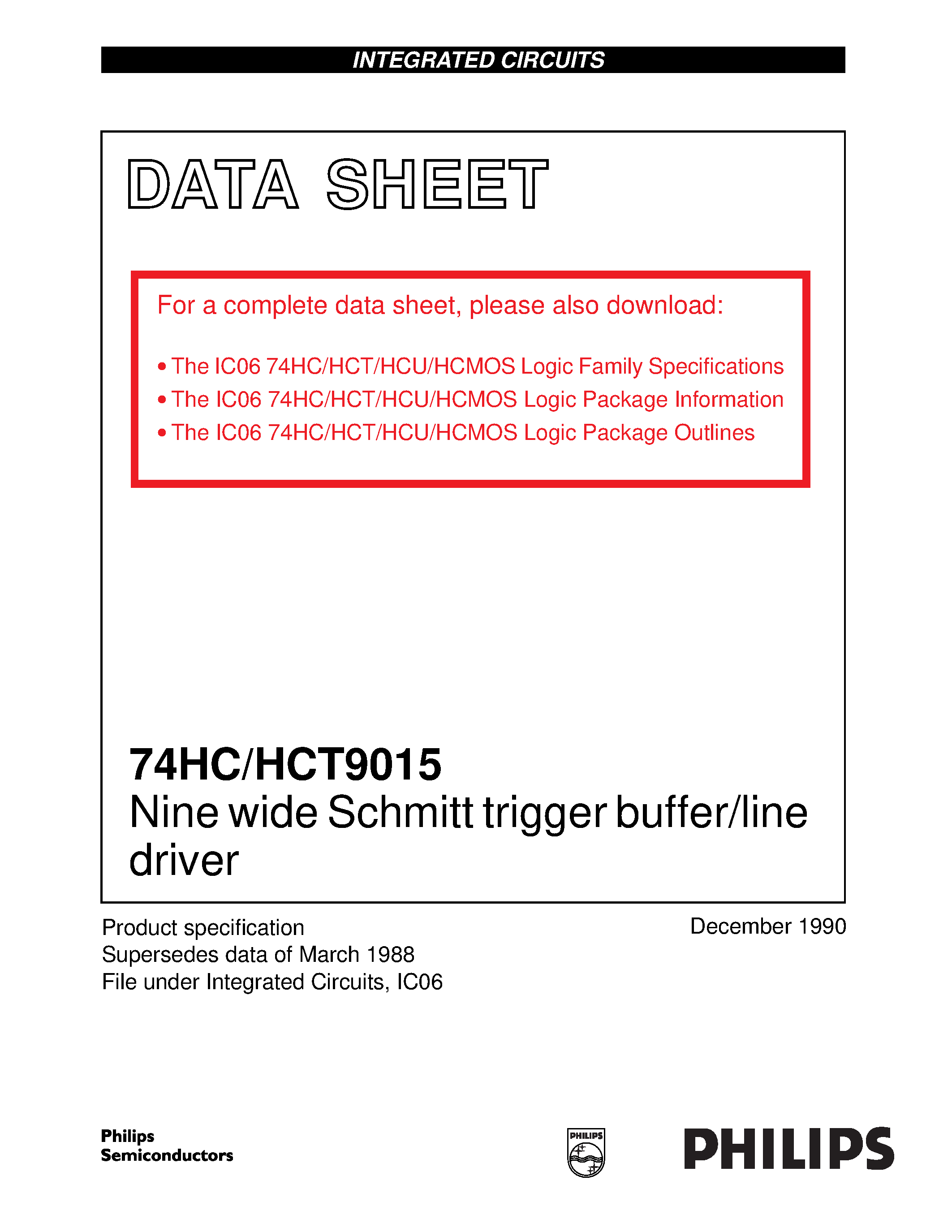 Datasheet 74HCT9015 - Nine wide Schmitt trigger buffer/line driver page 1