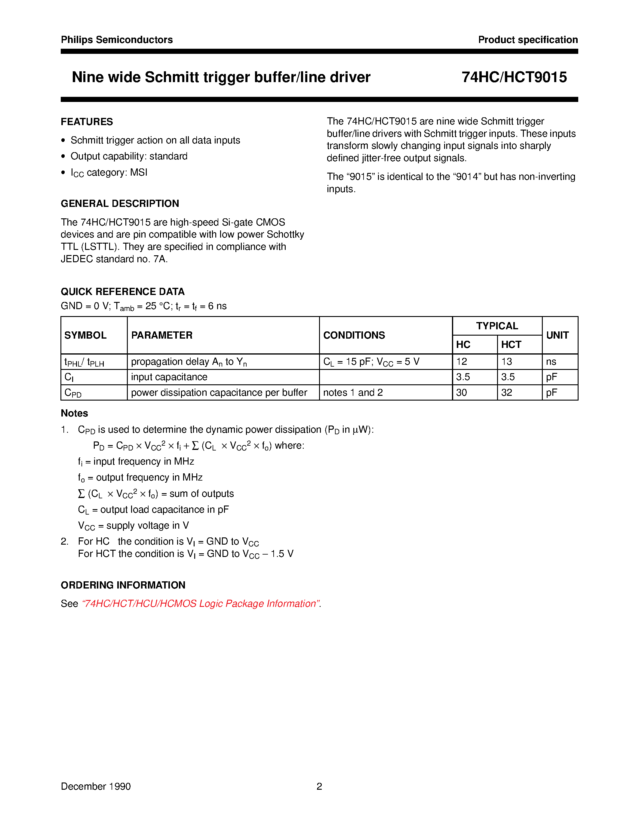 Datasheet 74HCT9015 - Nine wide Schmitt trigger buffer/line driver page 2
