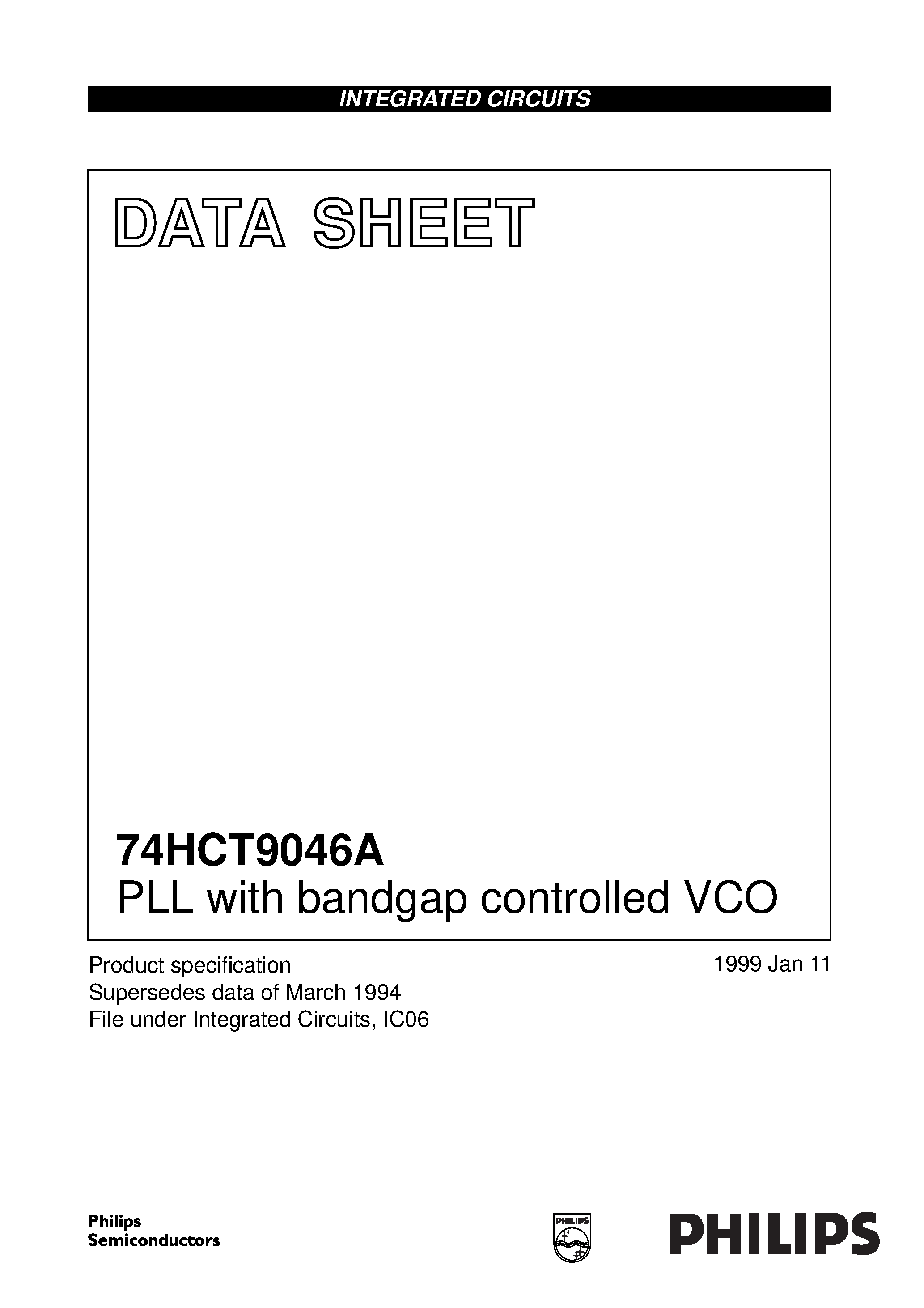 Datasheet 74HCT9046A page 1 Datasheet 74HCT9046A - PLL with bandgap controlled VCO page 1