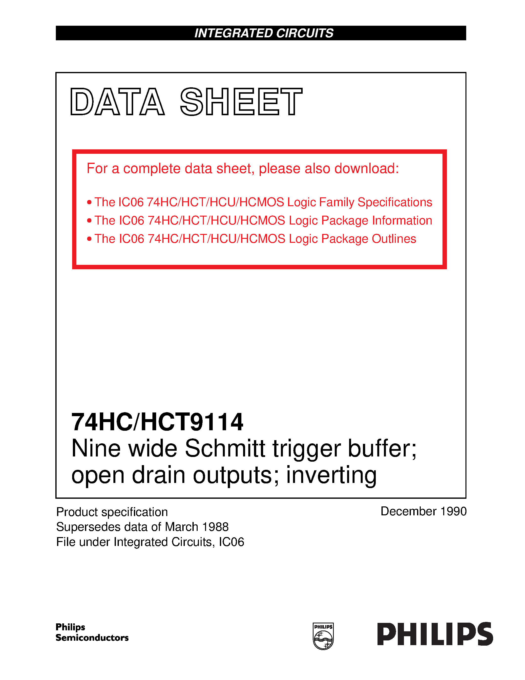 Datasheet 74HCT9114 - Nine wide Schmitt trigger buffer; open drain outputs; inverting page 1