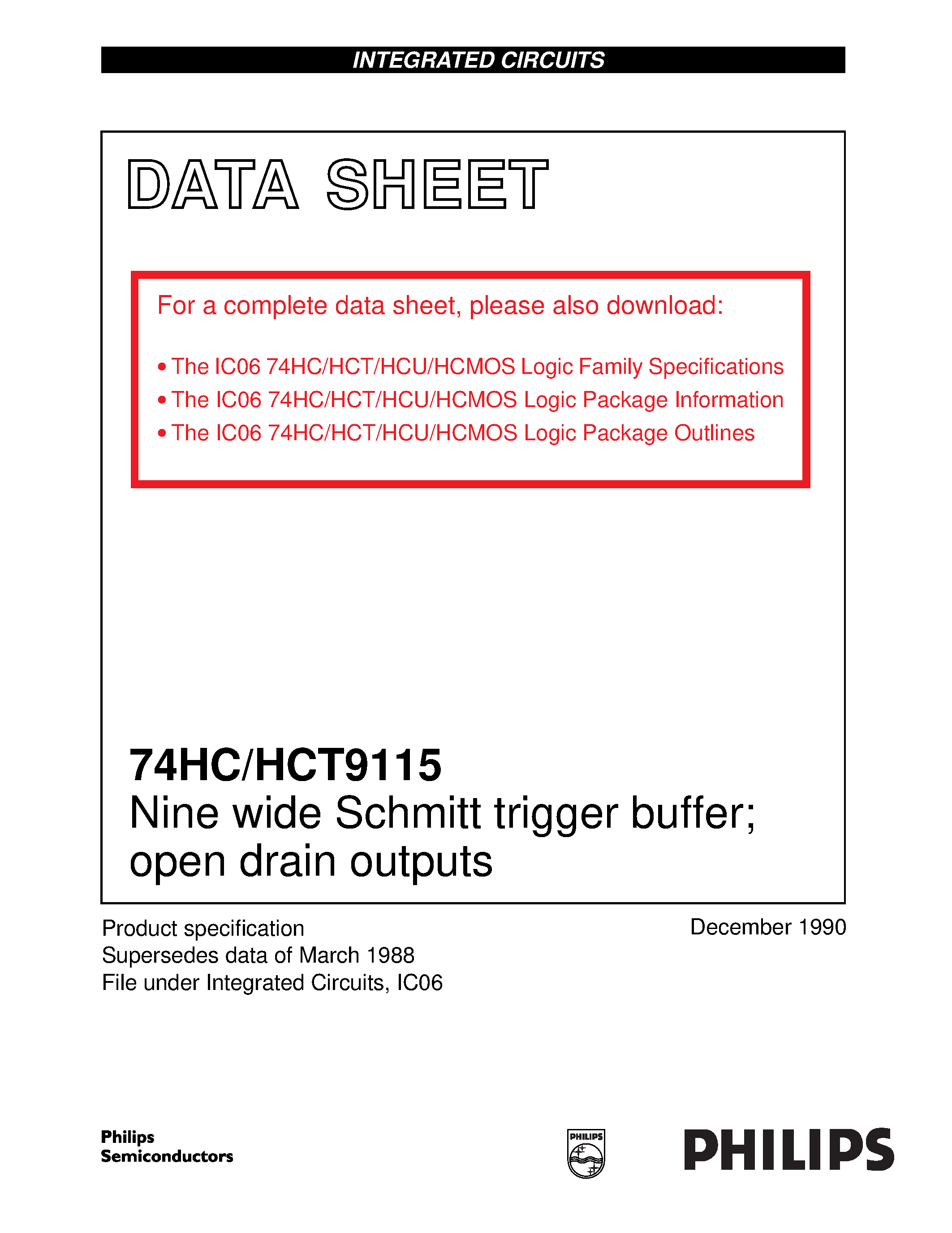Datasheet 74HCT9115 - Nine wide Schmitt trigger buffer; open drain outputs page 1