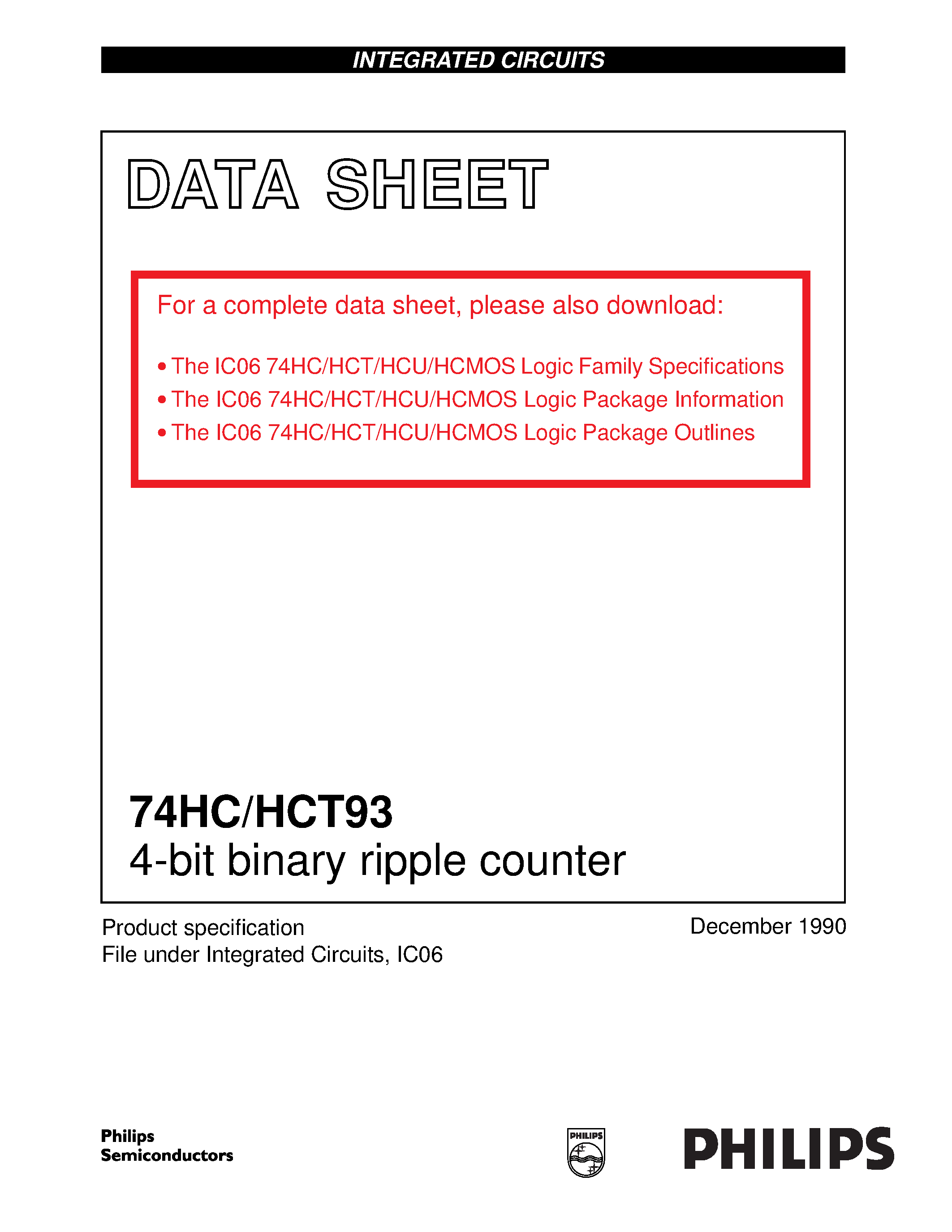 Datasheet 74HCT93 - 4-bit binary ripple counter page 1
