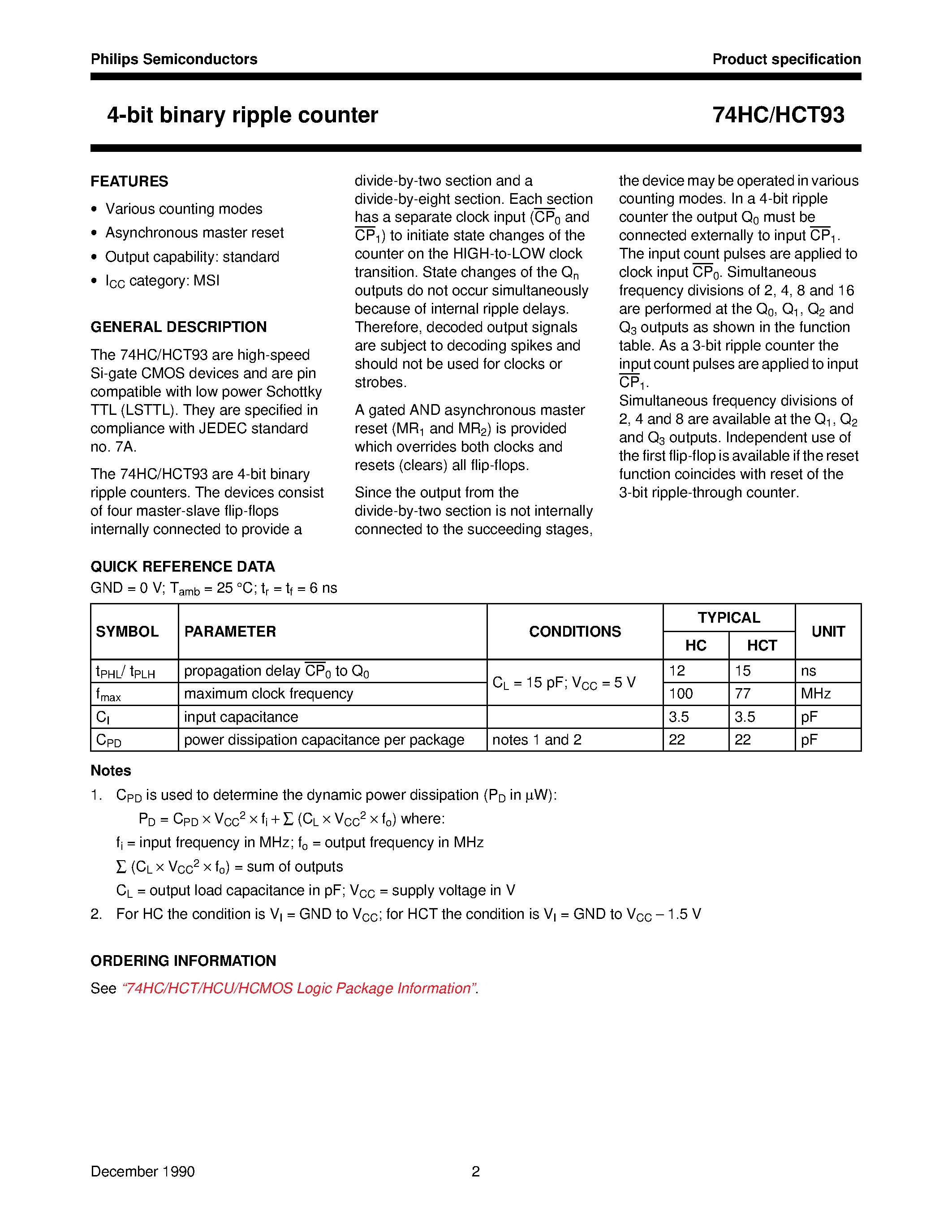 Datasheet 74HCT93 page 2 Datasheet 74HCT93 - 4-bit binary ripple counter page 2