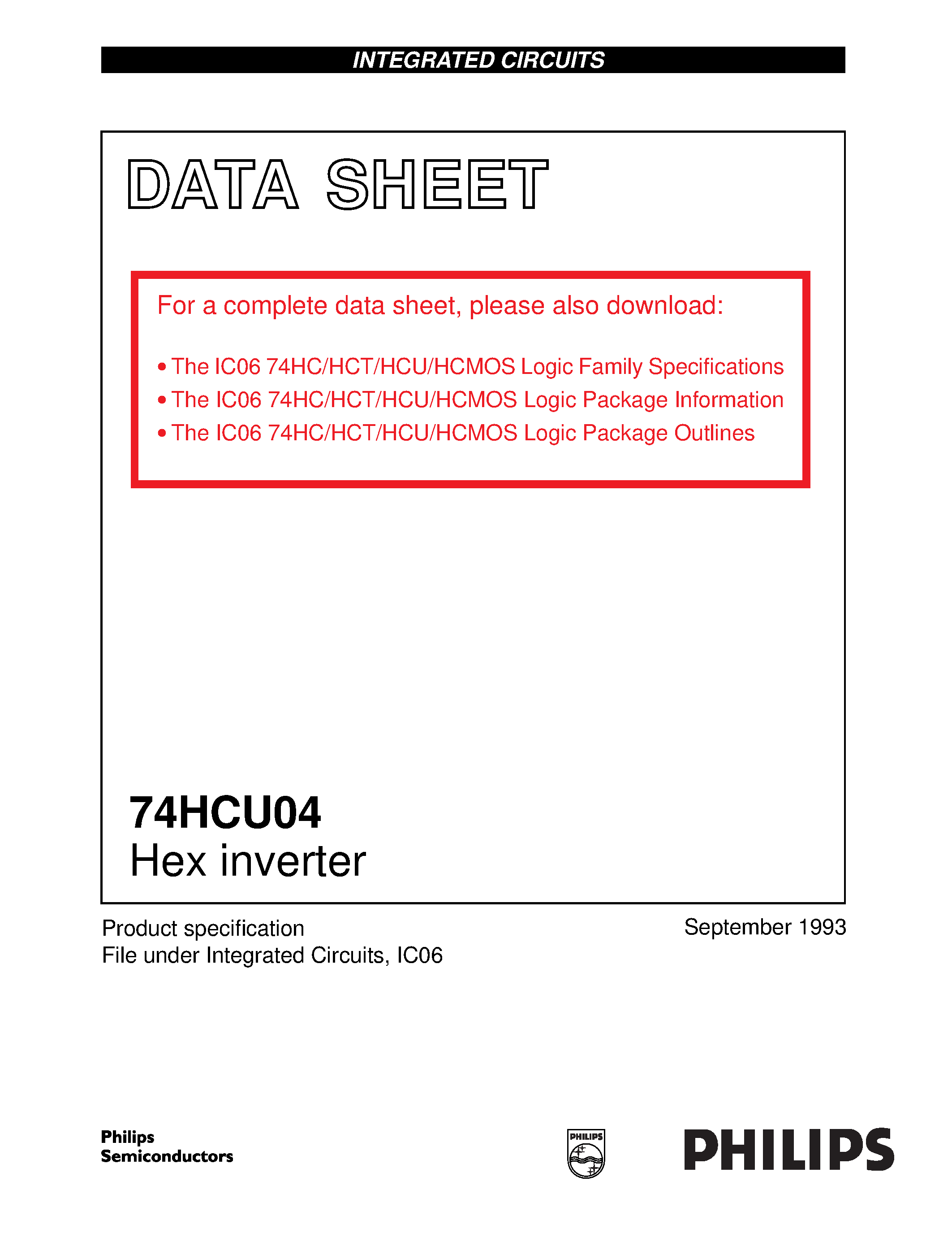 Datasheet 74HCU04 page 1 Datasheet 74HCU04 - Hex inverter page 1