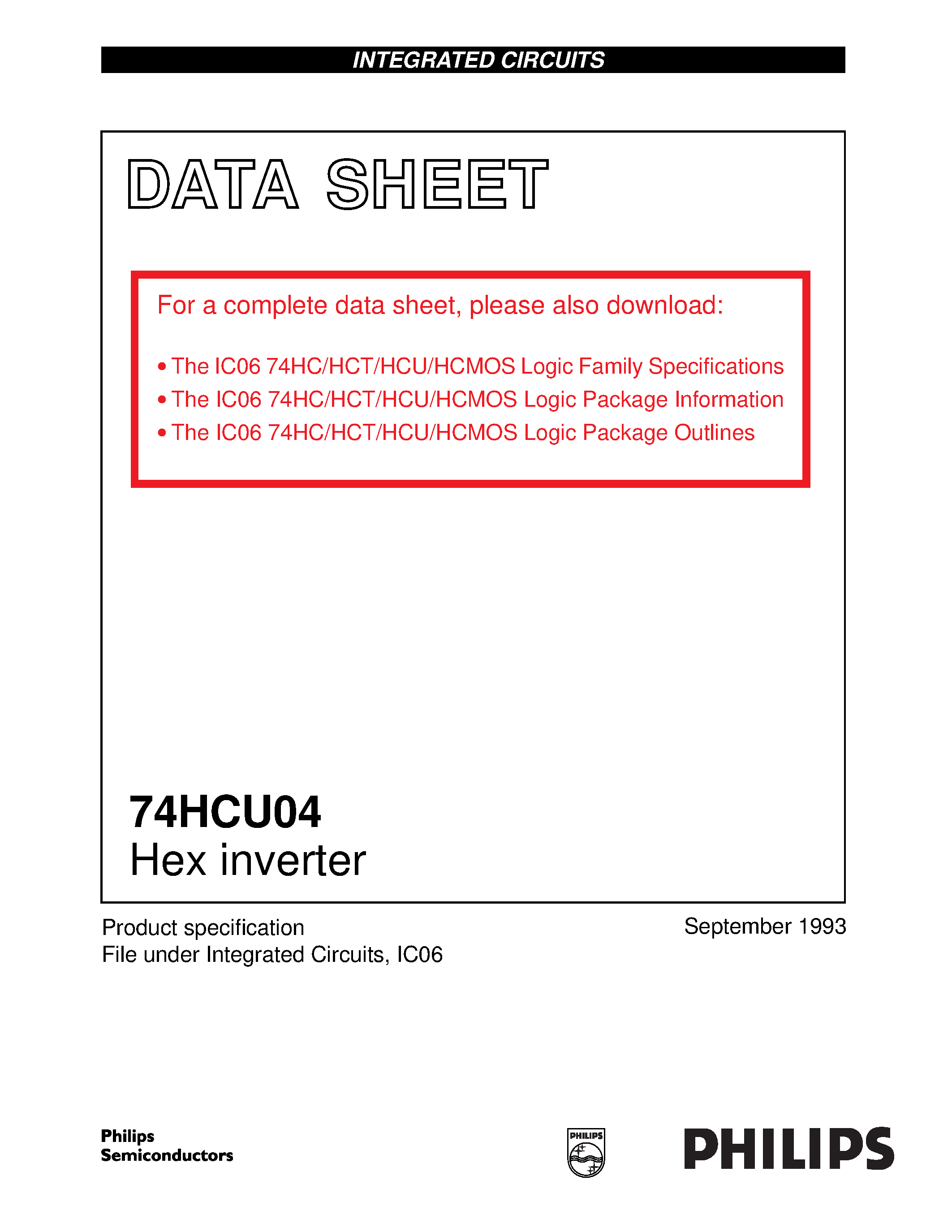 Datasheet 74HCU04 - Hex inverter page 1