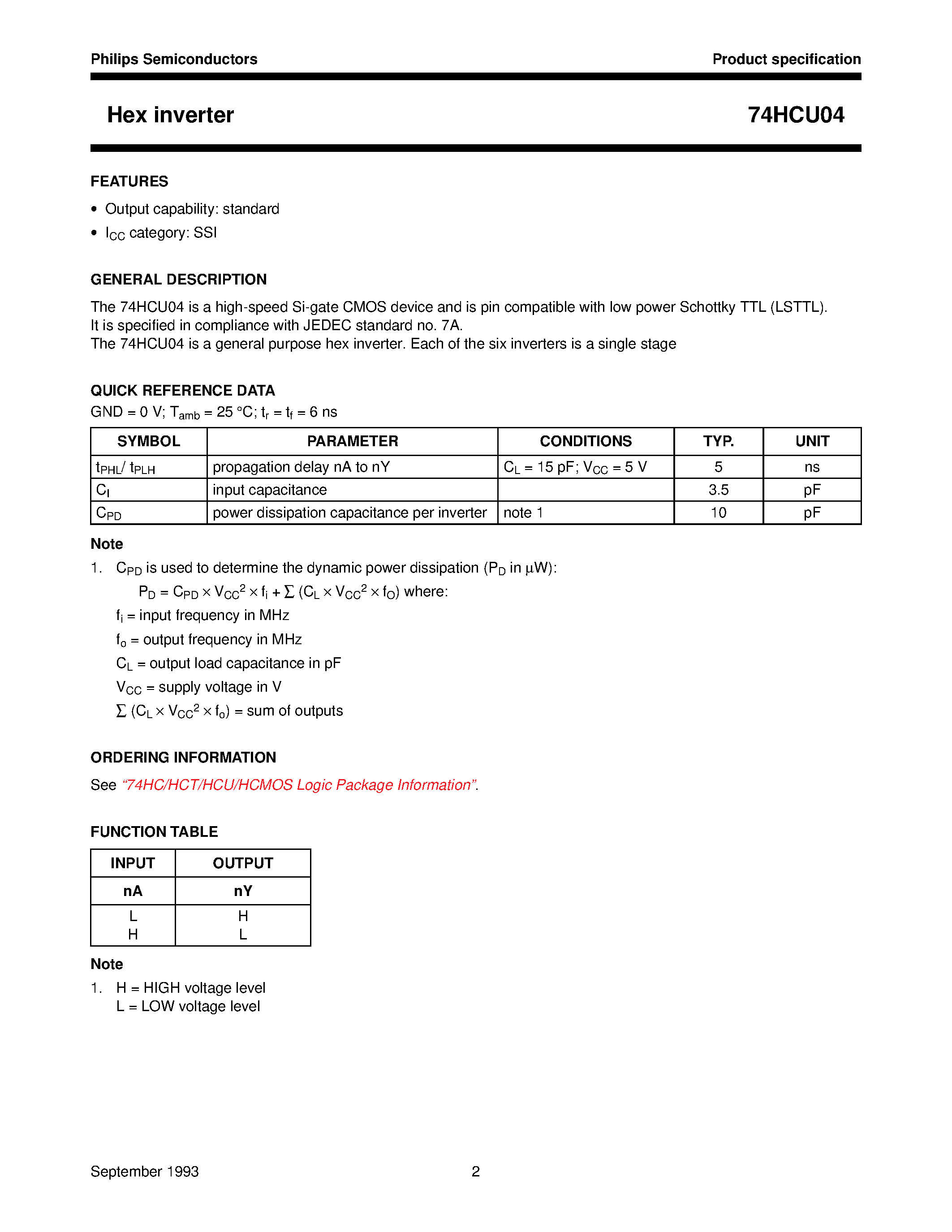 Datasheet 74HCU04 page 2 Datasheet 74HCU04 - Hex inverter page 2