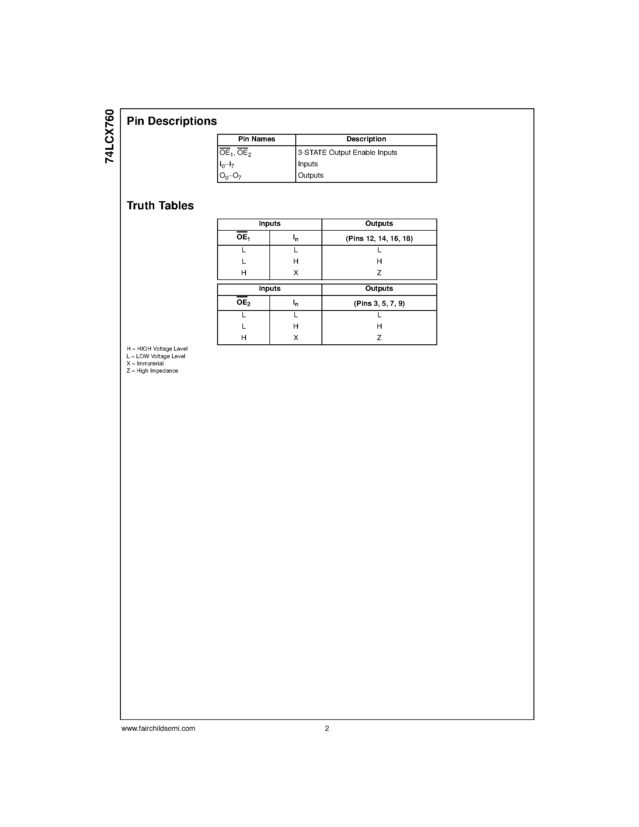 Даташит на микросхему 74LCX760 страница 2 Даташит 74LCX760 - Low Voltage Buffer/Line Driver with 5V Tolerant Inputs and Open Drain Outputs страница 2