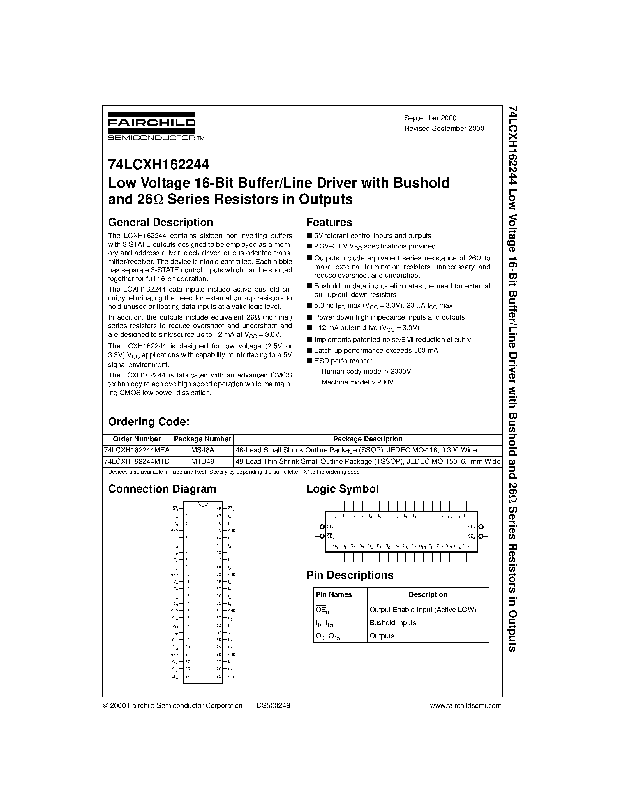 Datasheet 74LCXH162244 - Low Voltage 16-Bit Buffer/Line Driver with Bushold and 26 Series Resistors in Outputs page 1