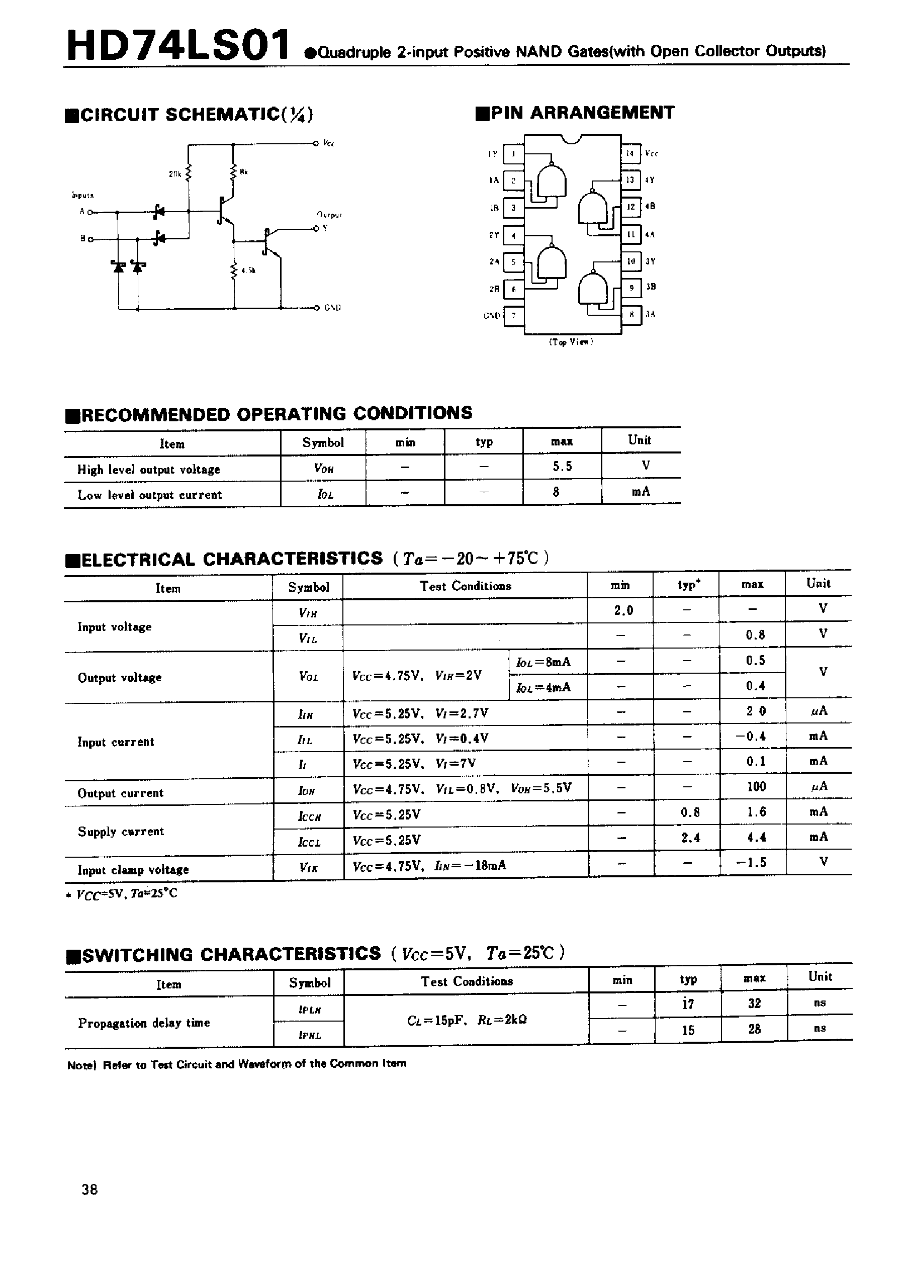 Datasheet 74LS01 - Quadruple 2-input Positive NAND Gates(with Open Collector Outputs) page 1