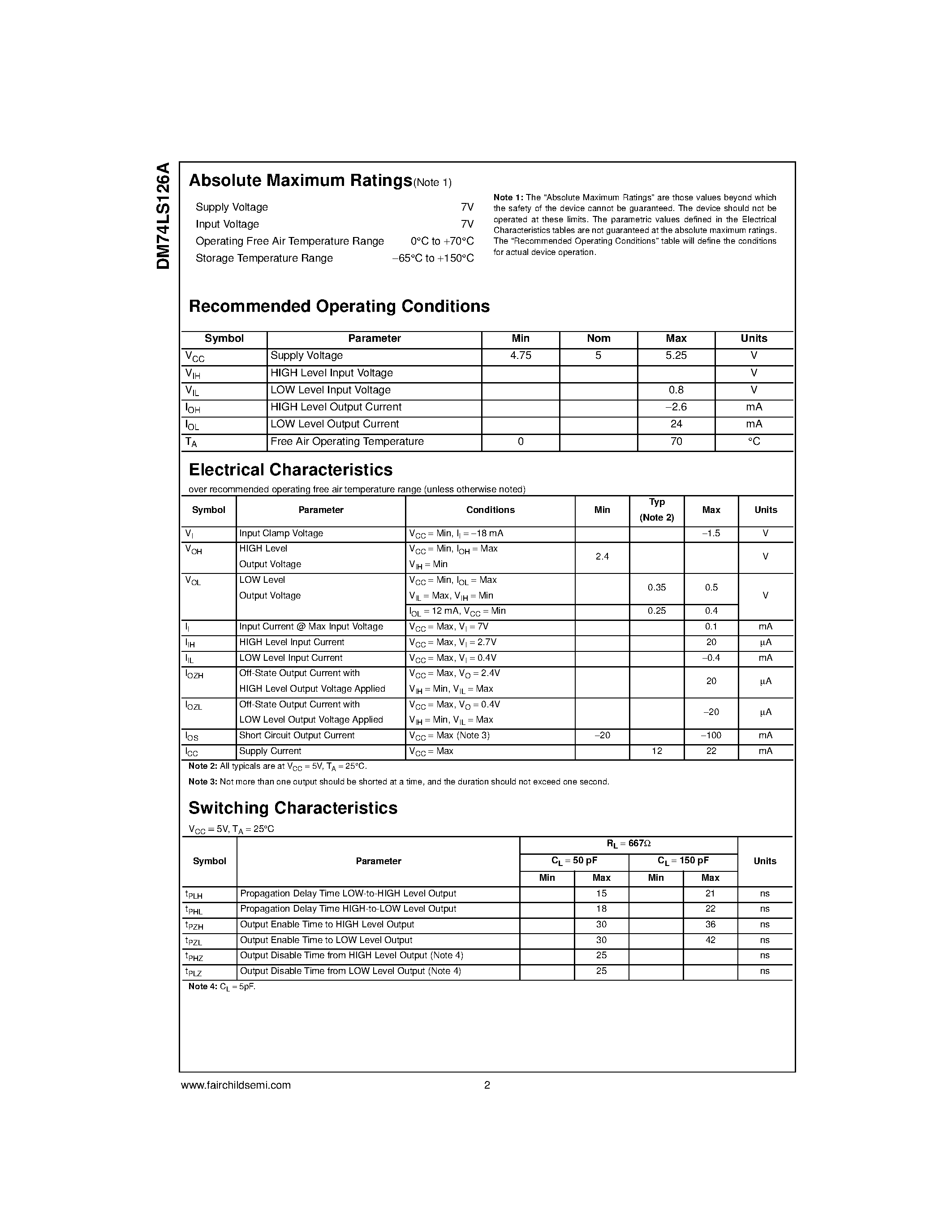 Datasheet 74LS126 page 2 Datasheet 74LS126 - Quad 3-STATE Buffer page 2