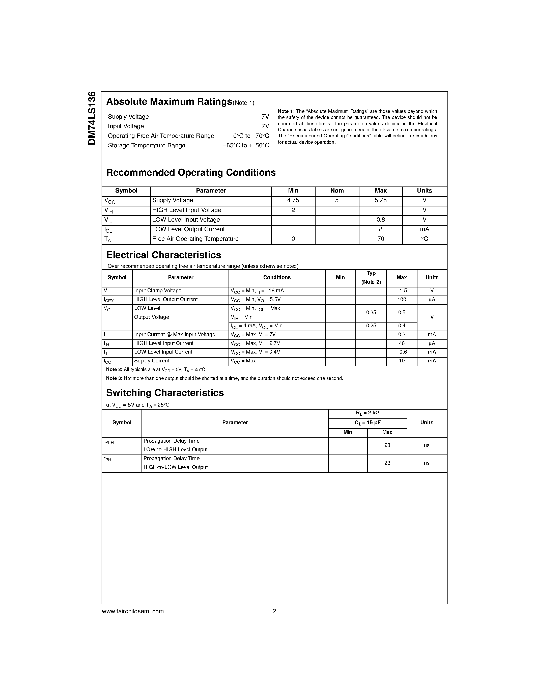 Datasheet 74LS136 - Quad 2-Input Exclusive-OR Gate with Open-Collector Outputs page 2