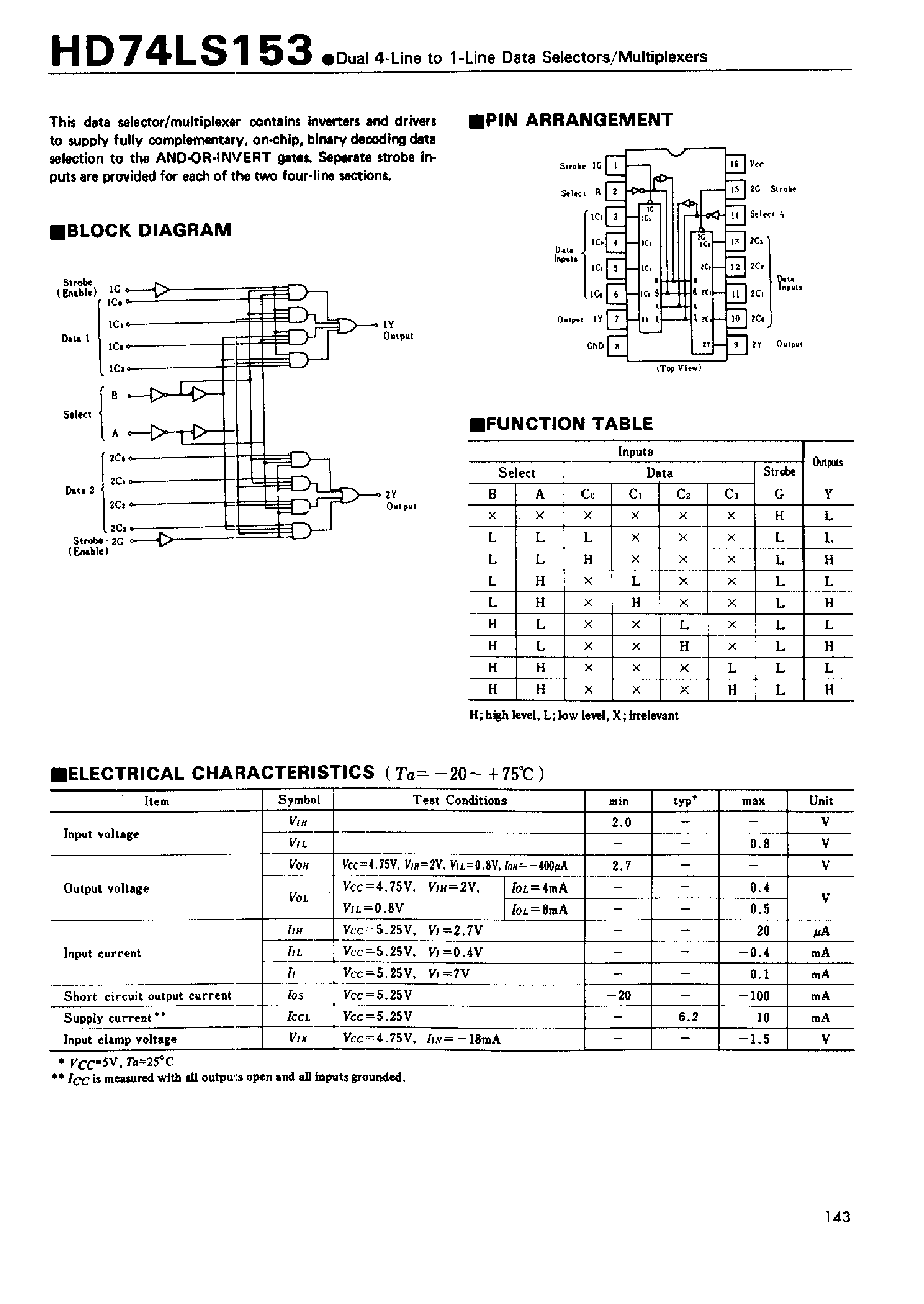 Datasheet 74LS153 page 1 Datasheet 74LS153 - Dual 4-Line to 1-Line Data Selectors/Multiplexers page 1