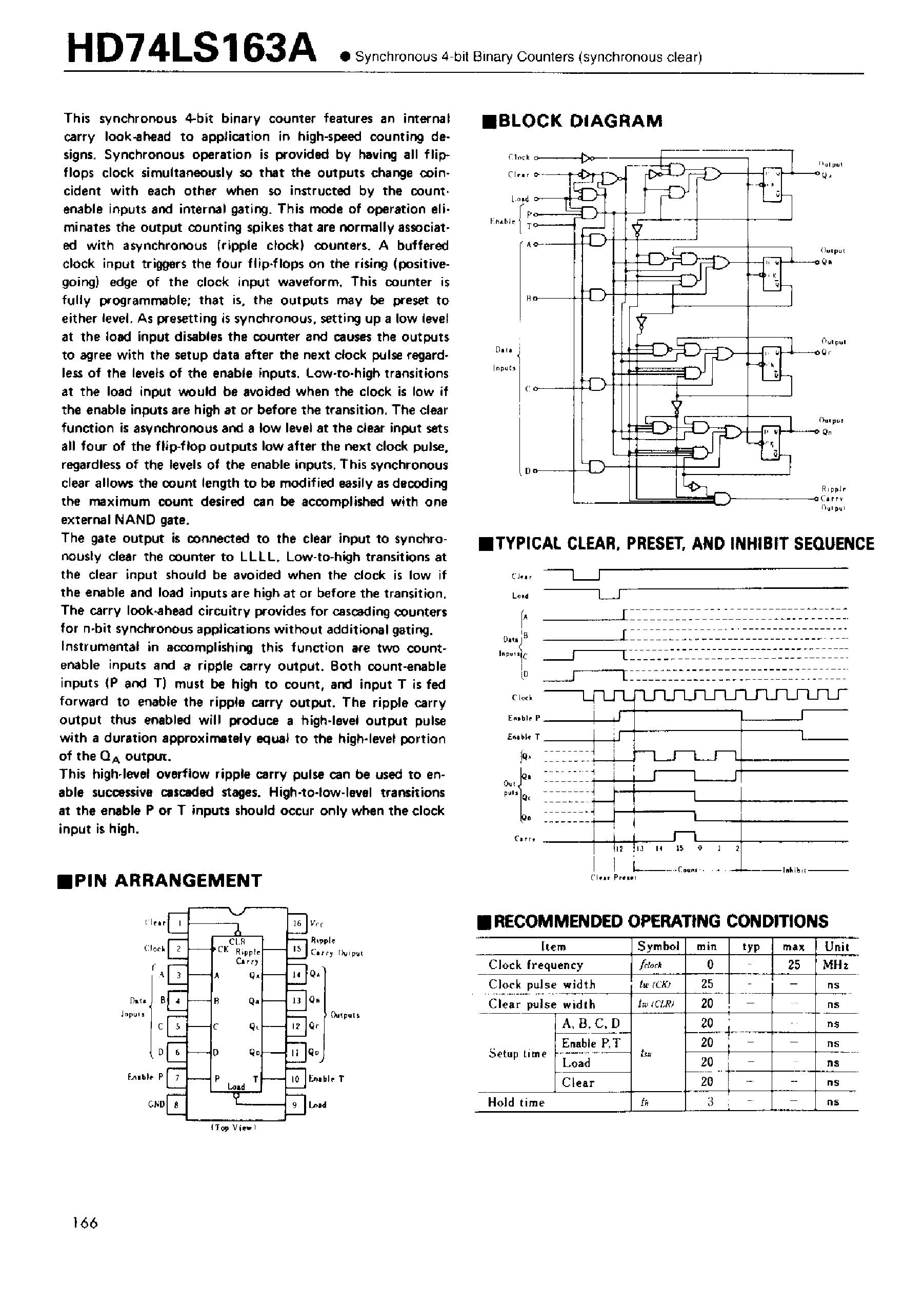 Даташит 74LS163A - Synchronous 4-bit Binary Counters(synchronous clear) страница 1
