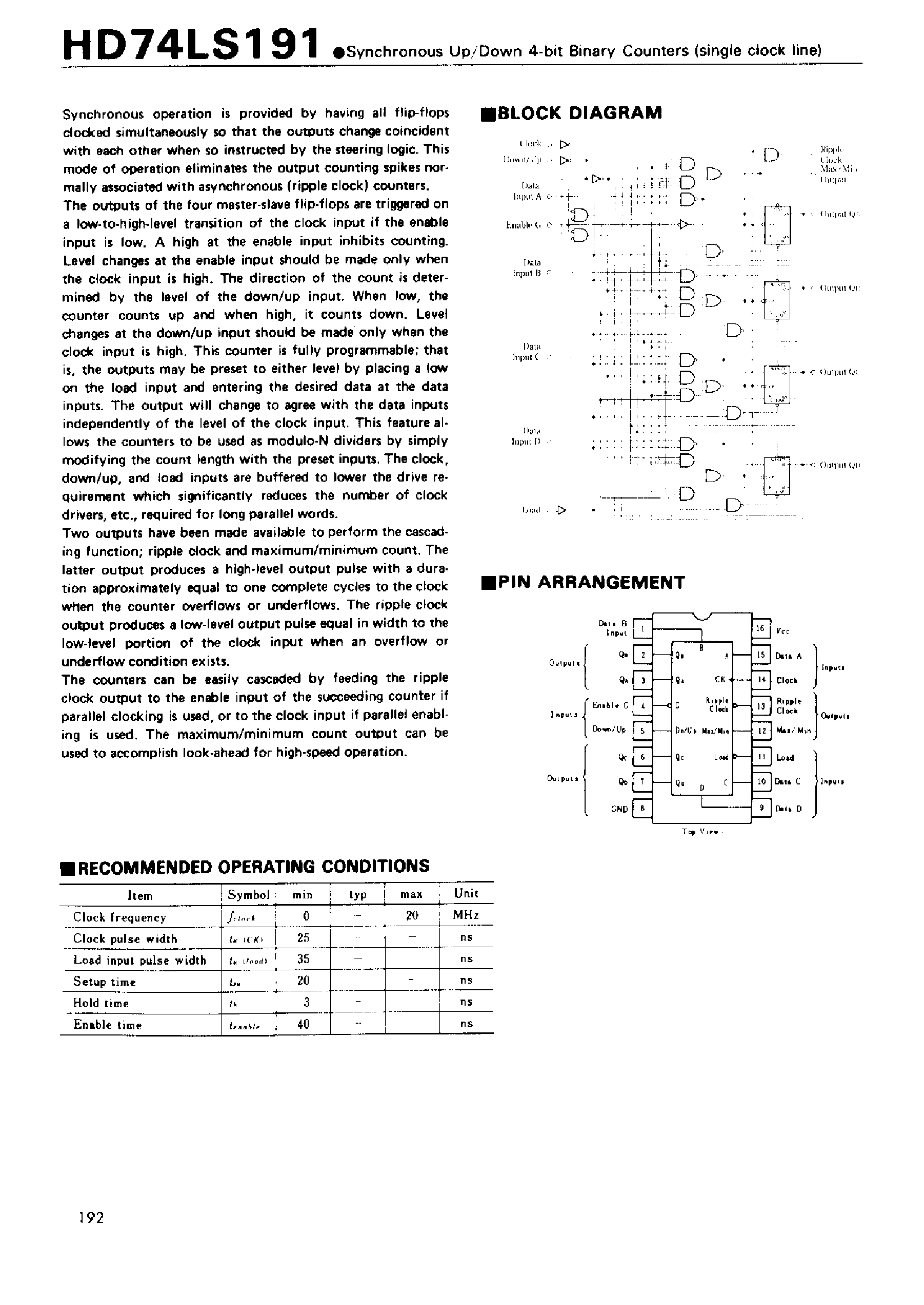 Даташит 74LS191 - Synchronous Up/Down 4-bit Binary Counters(single clock line) страница 1