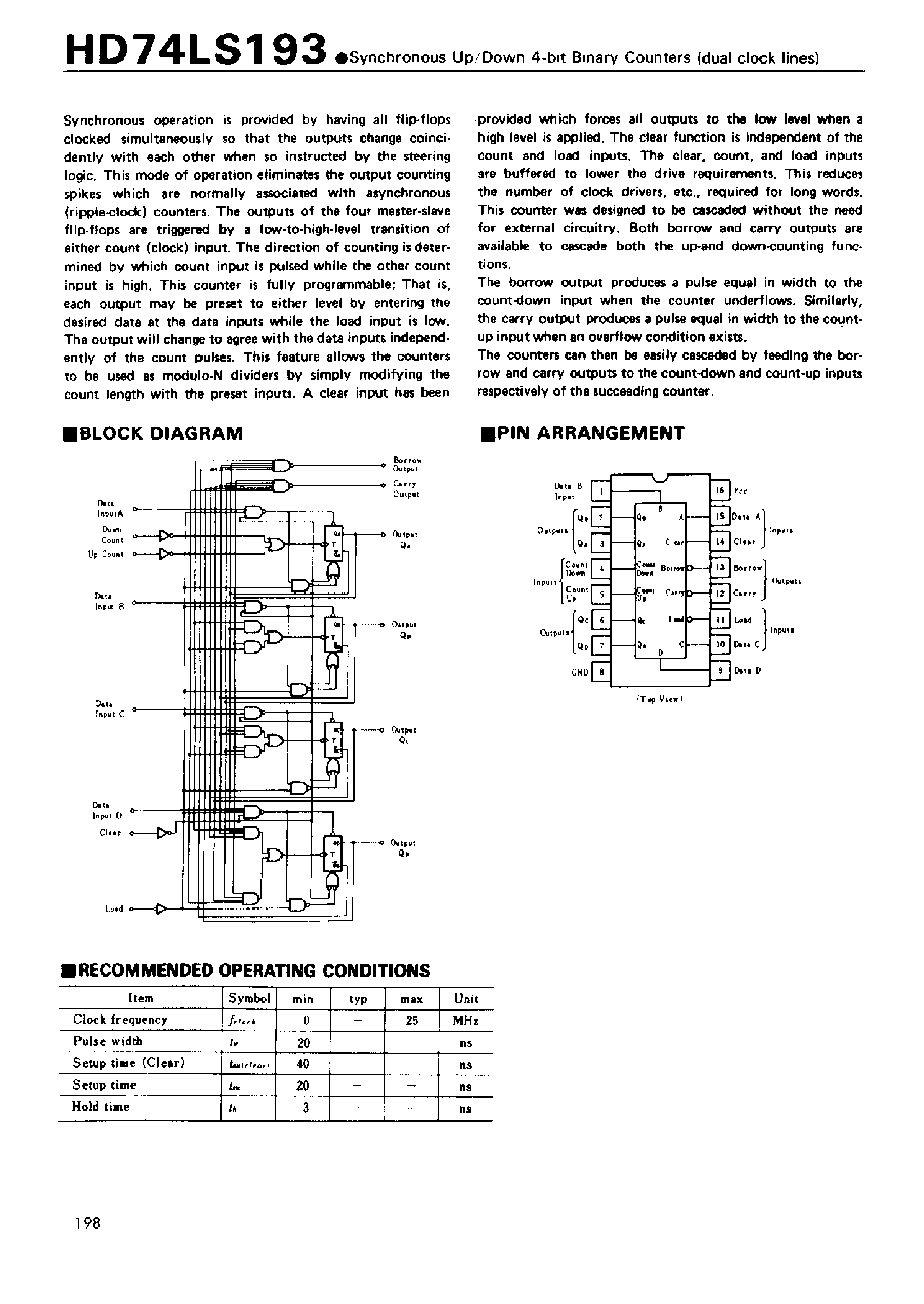 Даташит 74LS193 - Synchronous Up/Down 4-bit Binary Counters(dual clock lines) страница 1