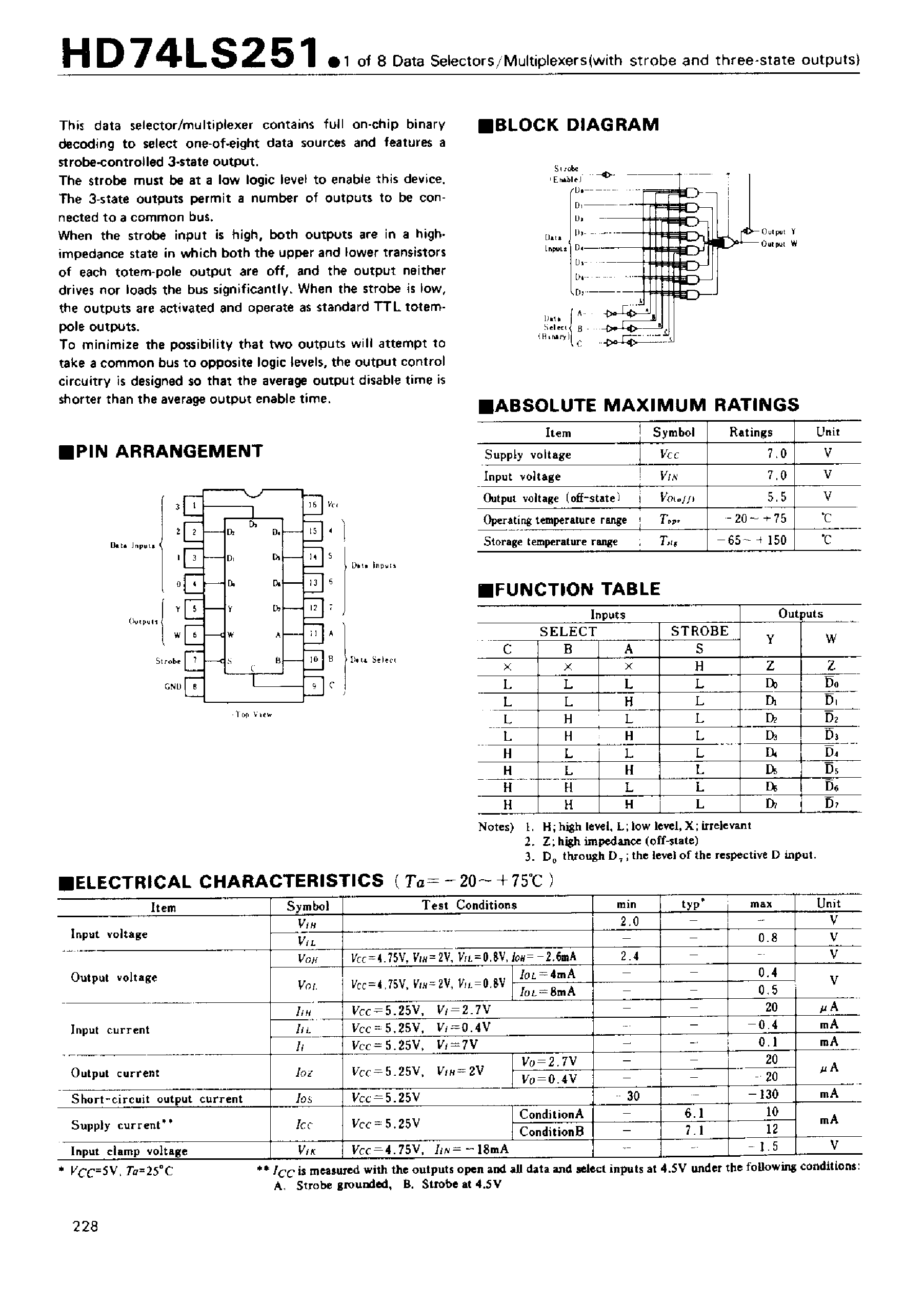 Даташит на микросхему 74LS251 страница 1 Даташит 74LS251 - 1 of 8 Data Selectors/Multiplexers(with strobe and three-state outputs) страница 1