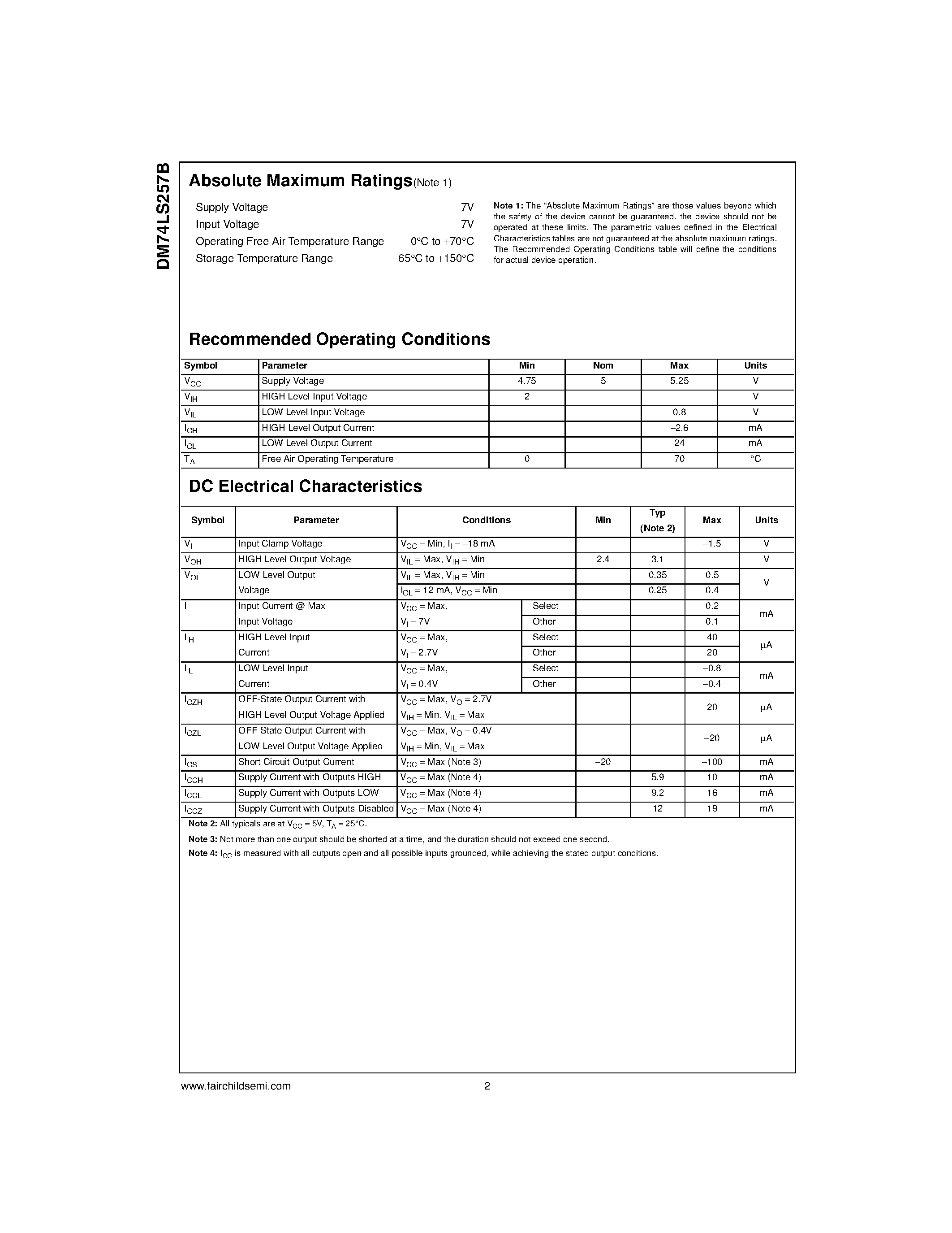 Datasheet 74LS257 - 3-STATE Quad 2-Data Selectors/Multiplexers page 2