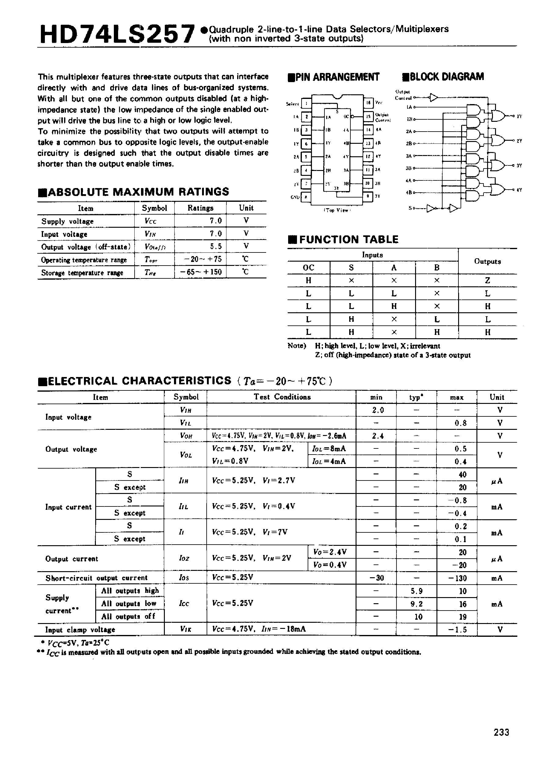 Даташит на микросхему 74LS257 страница 1 Даташит 74LS257 - Quadruple 2-line-to-1-line Data Selectors/Multiplexers(with non inverted 3-state outputs) страница 1