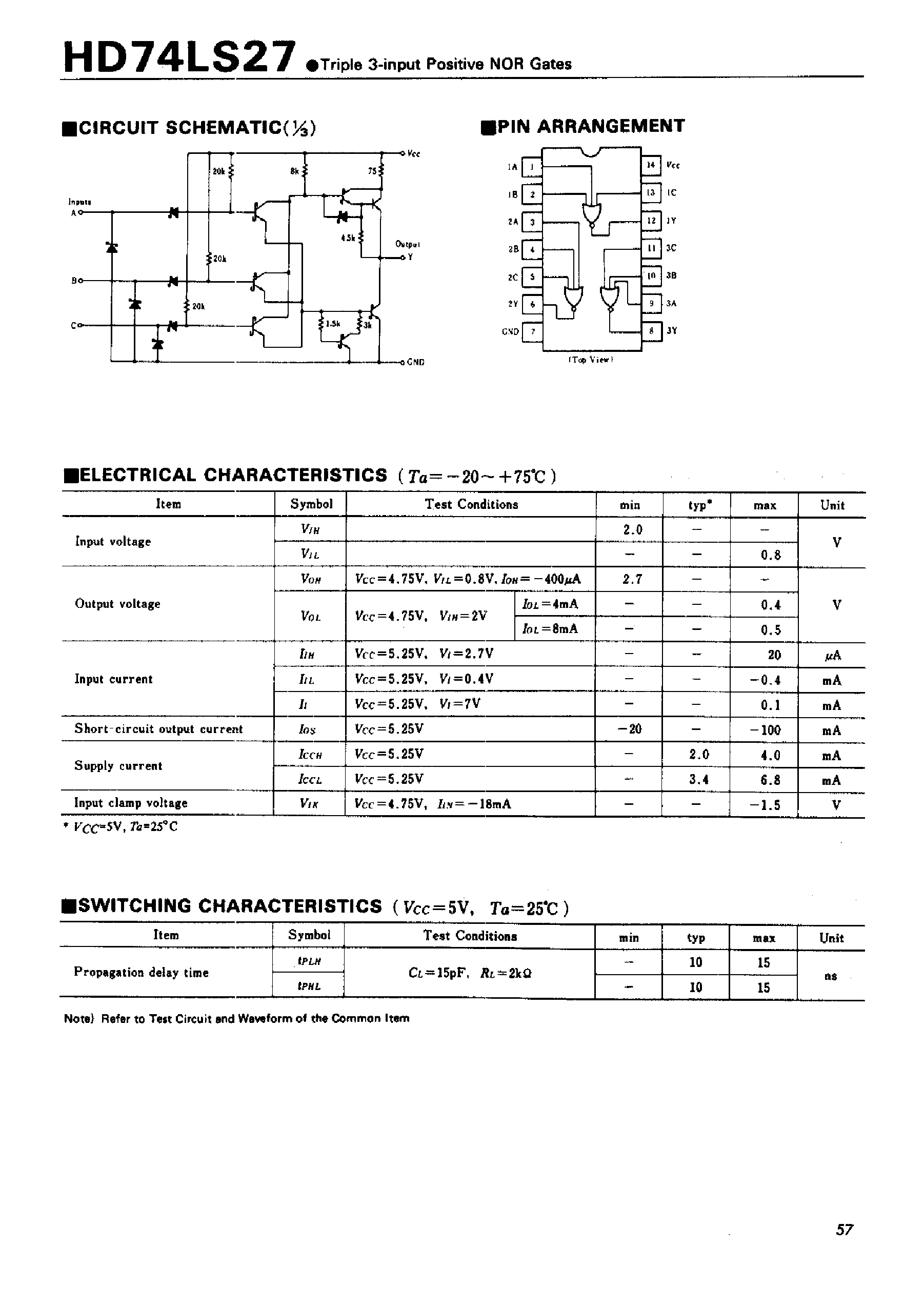 Datasheet 74LS27 - Triple 3-input Positive NOR Gates page 1