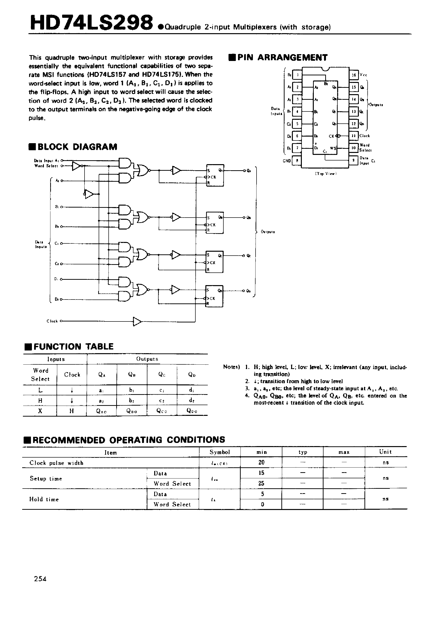 Datasheet 74LS298 page 1 Datasheet 74LS298 - Quadruple 2-input Multiplexers(with storage) page 1