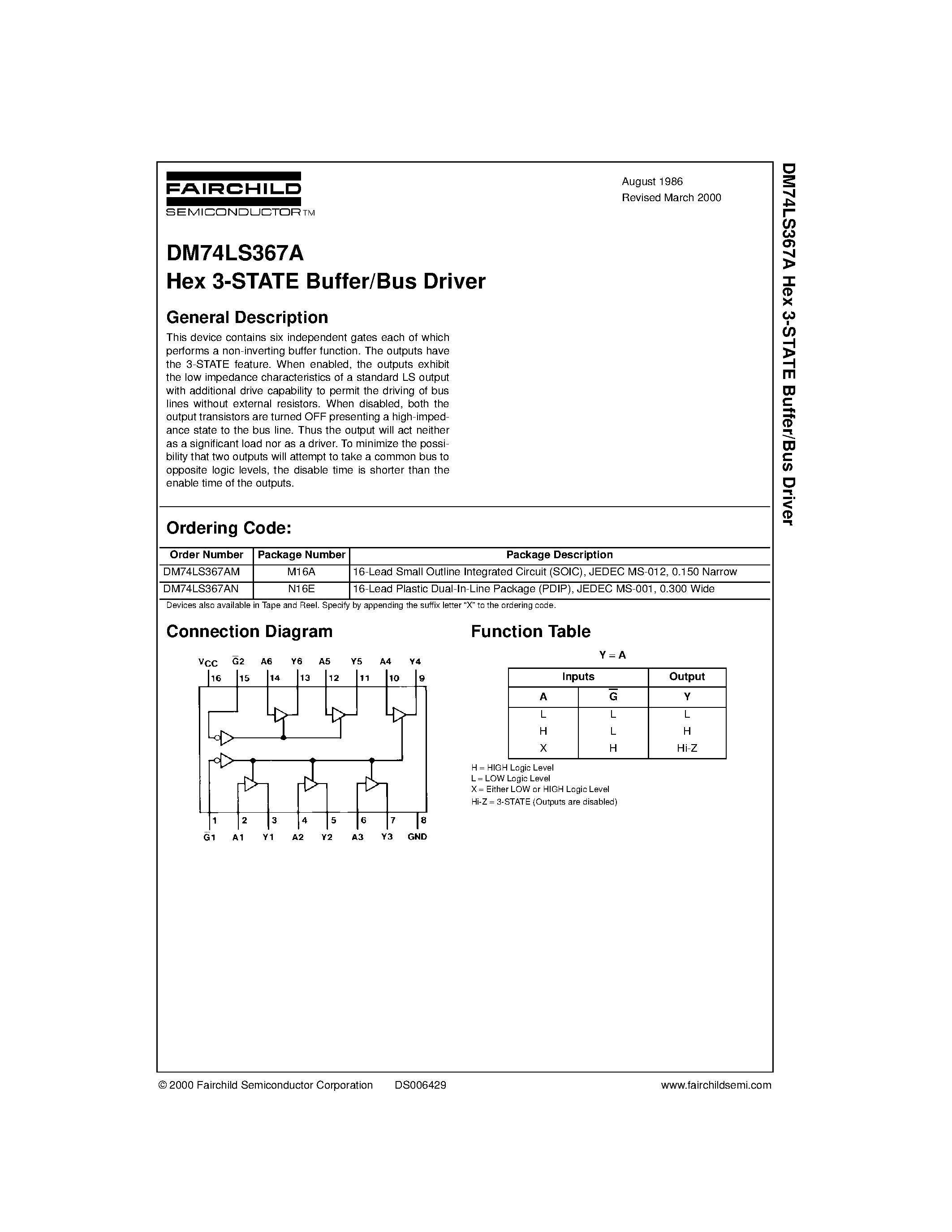 Datasheet 74LS367 - Hex 3-STATE Buffer/Bus Driver page 1