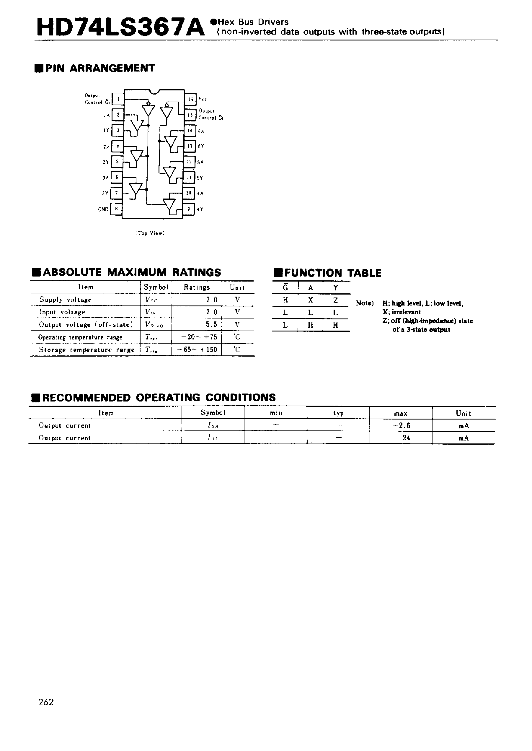 Datasheet 74LS367 - Hex Bus Drivers(non-inverted data outputs with three-state outputs) page 1