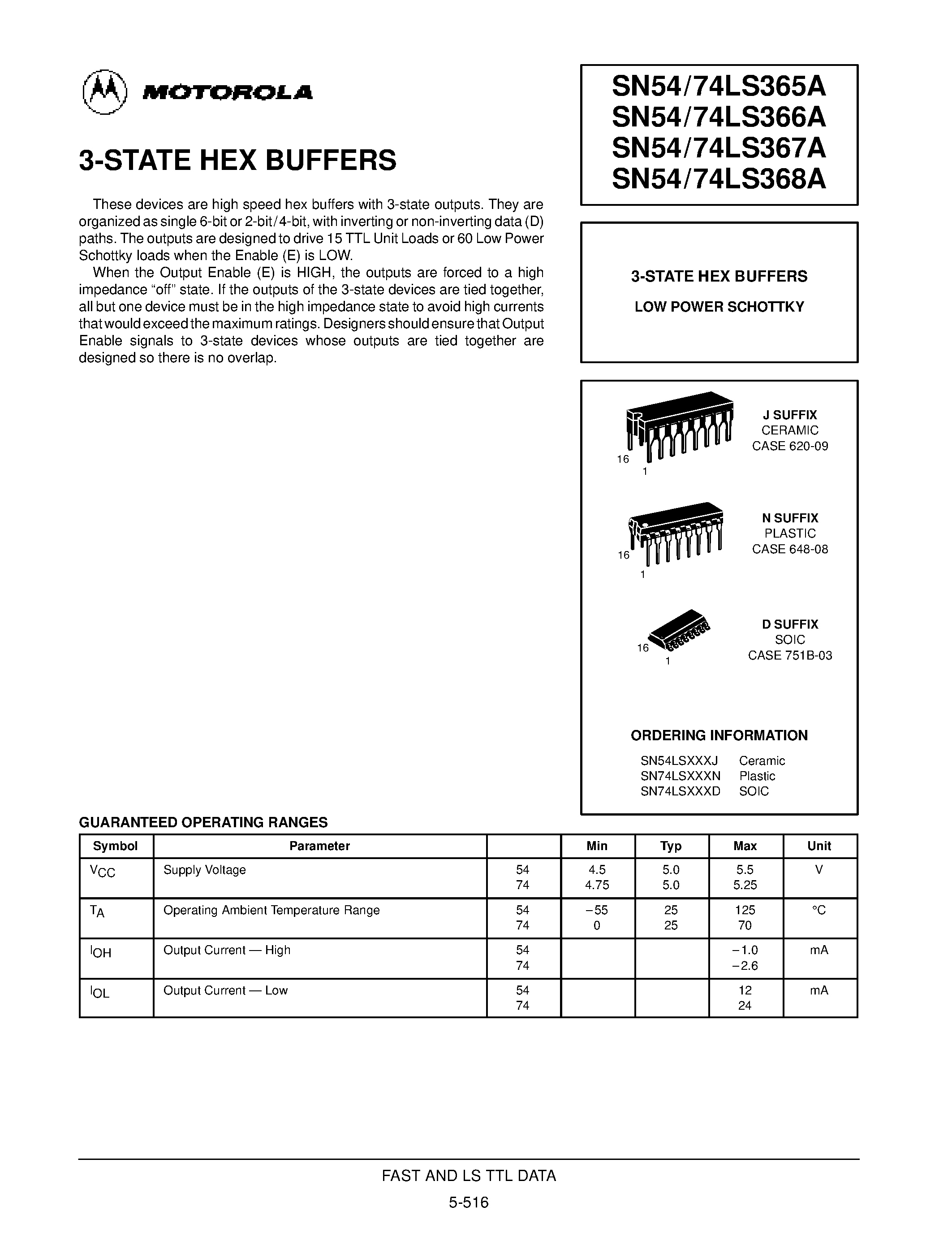 Datasheet 74LS367 - 3-STATE HEX BUFFERS page 1