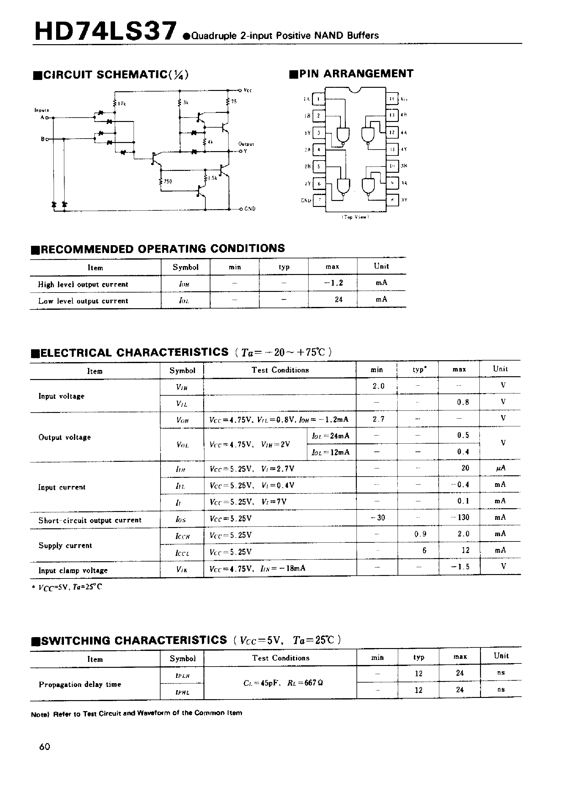Datasheet 74LS37 - Quadruple 2-input Positive NAND Buffers page 1