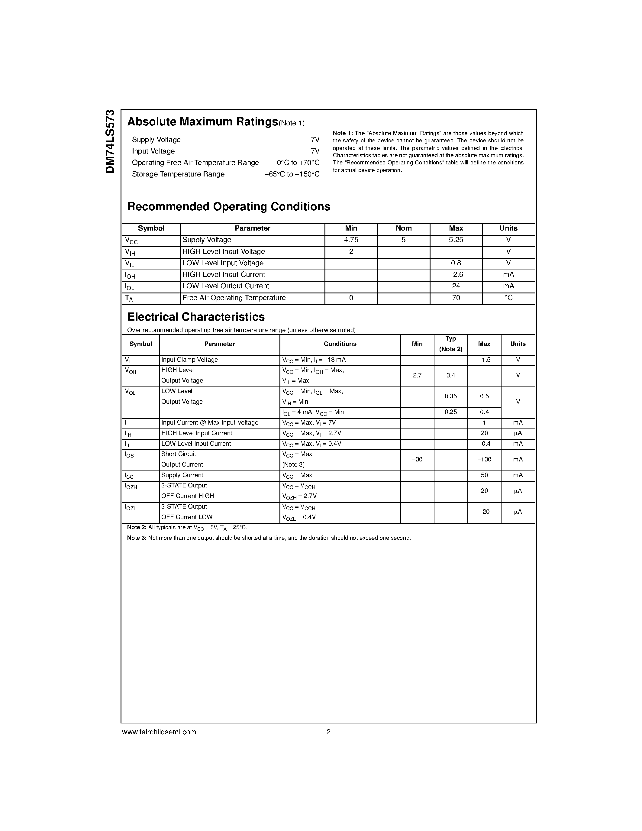 Даташит 74LS573 - Octal D-Type Latch with 3-STATE Outputs страница 2