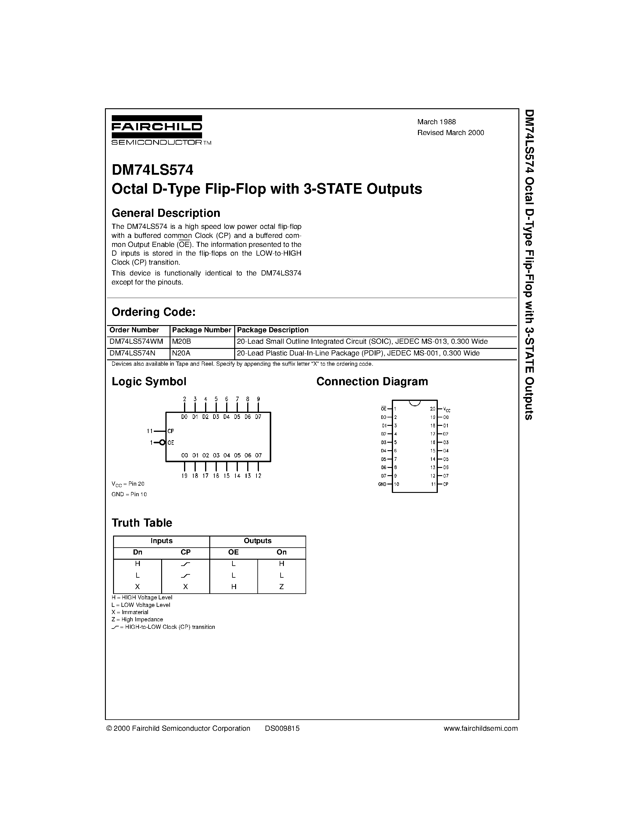 Даташит 74LS574 - Octal D-Type Flip-Flop with 3-STATE Outputs страница 1