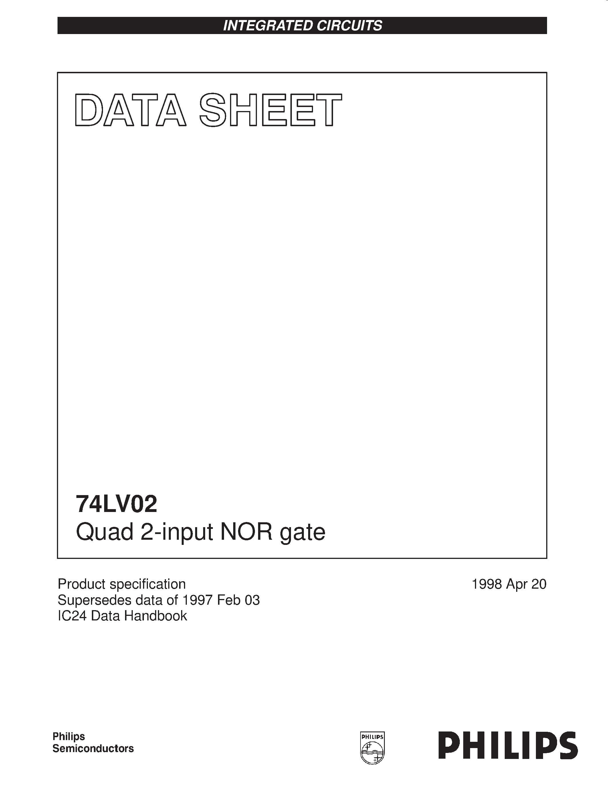 Datasheet 74LV02 - Quad 2-input NOR gate page 1