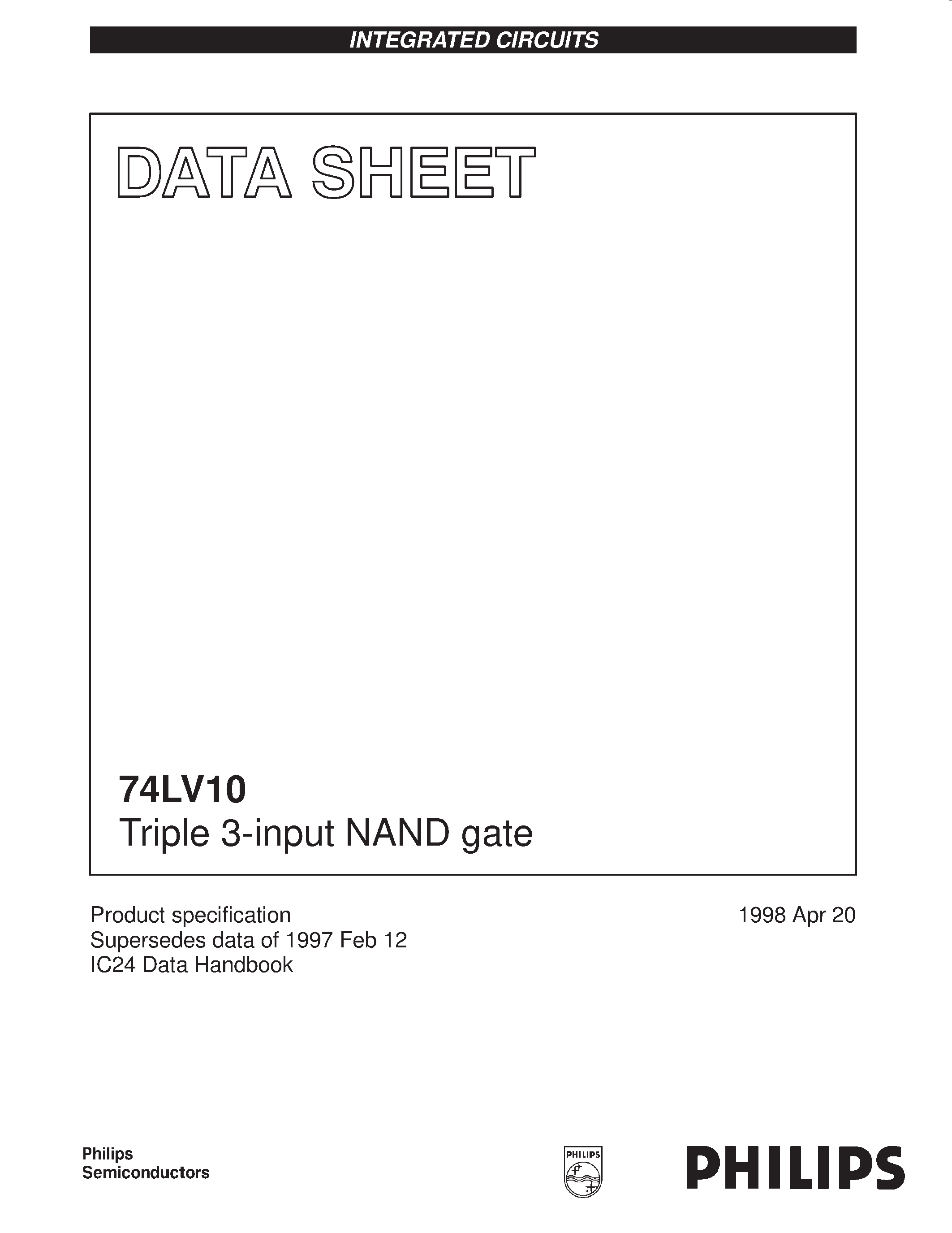 Даташит 74LV10 - Triple 3-input NAND gate страница 1