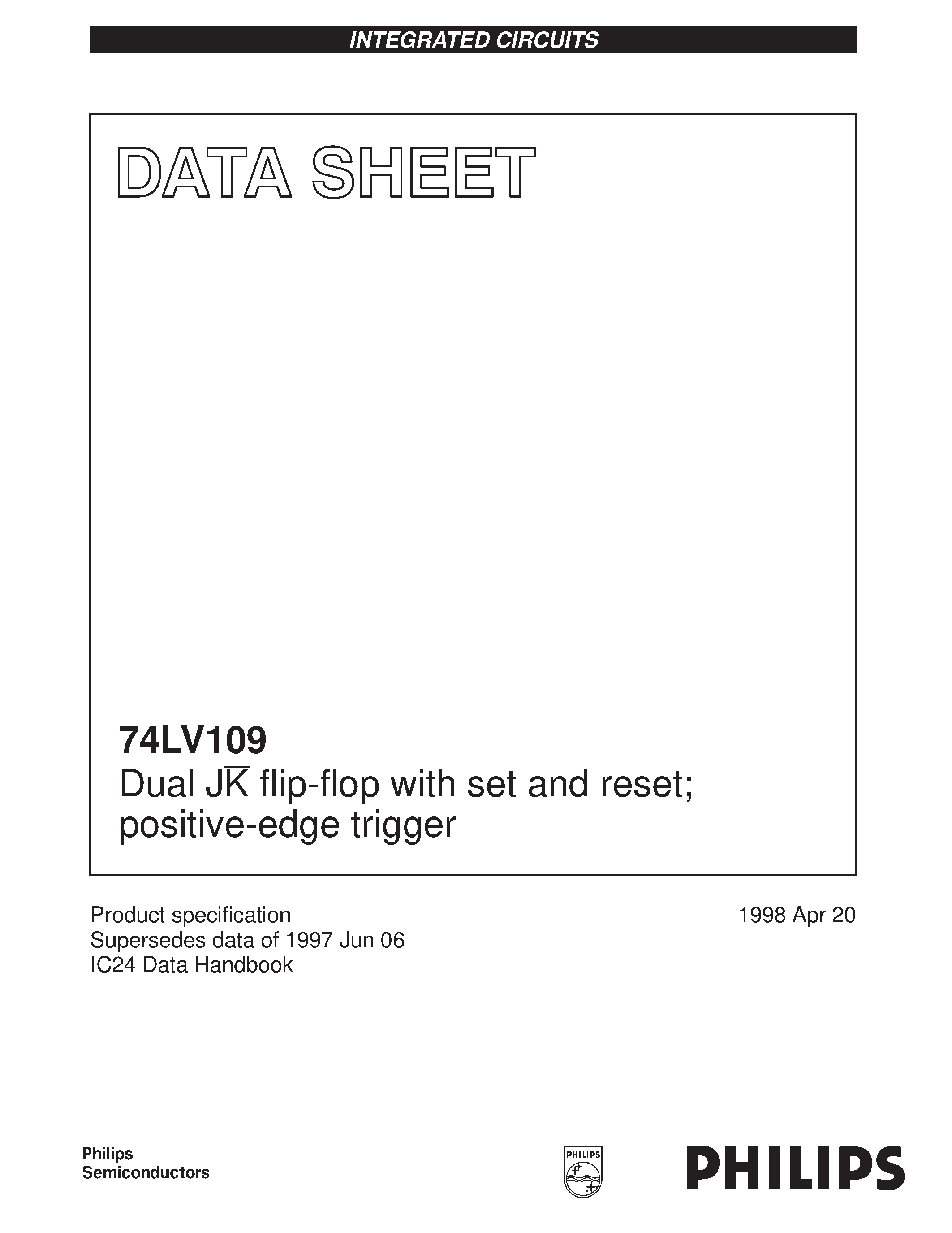 Datasheet 74LV109 - Dual JK flip-flop with set and reset; positive-edge trigger page 1