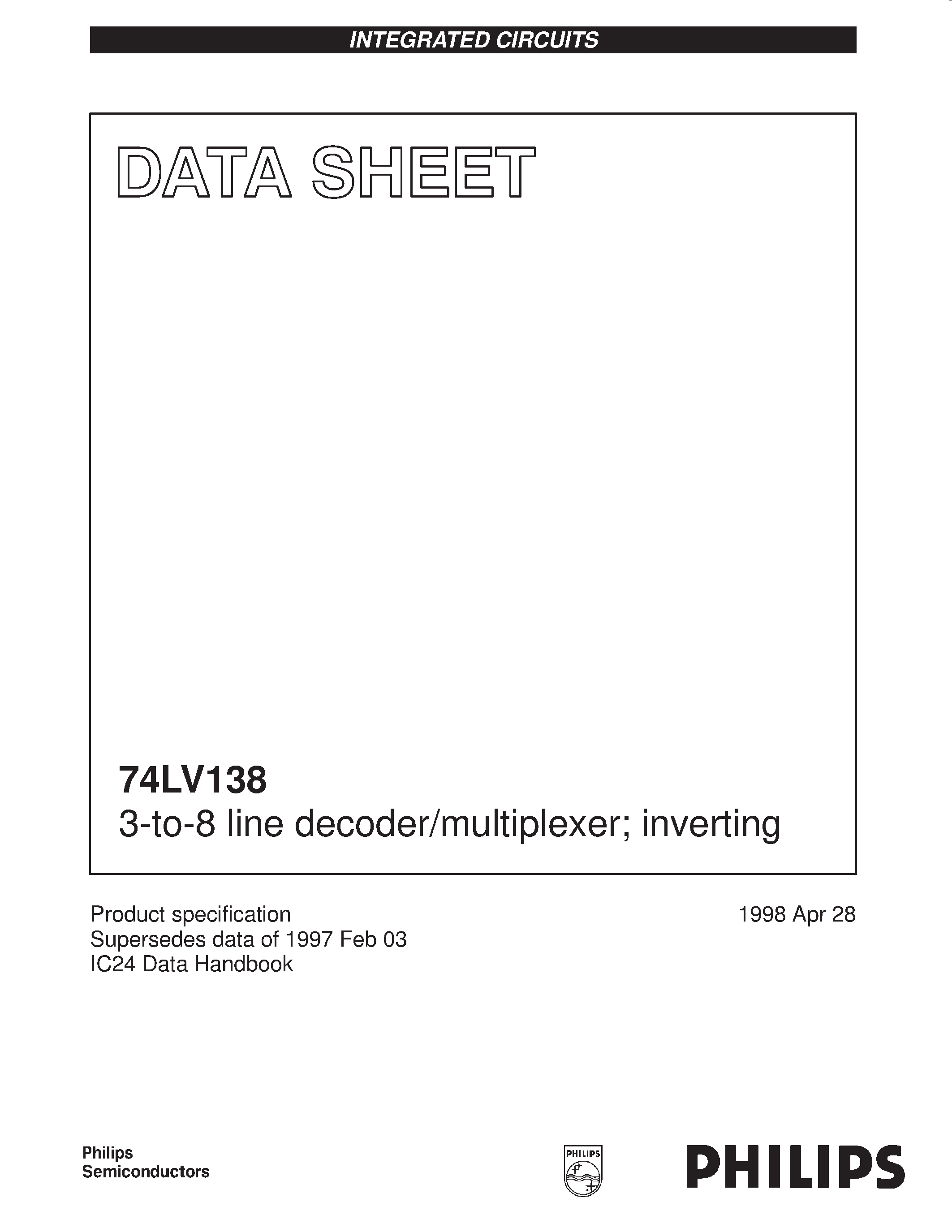 Даташит 74LV138 - 3-to-8 line decoder/multiplexer; inverting страница 1