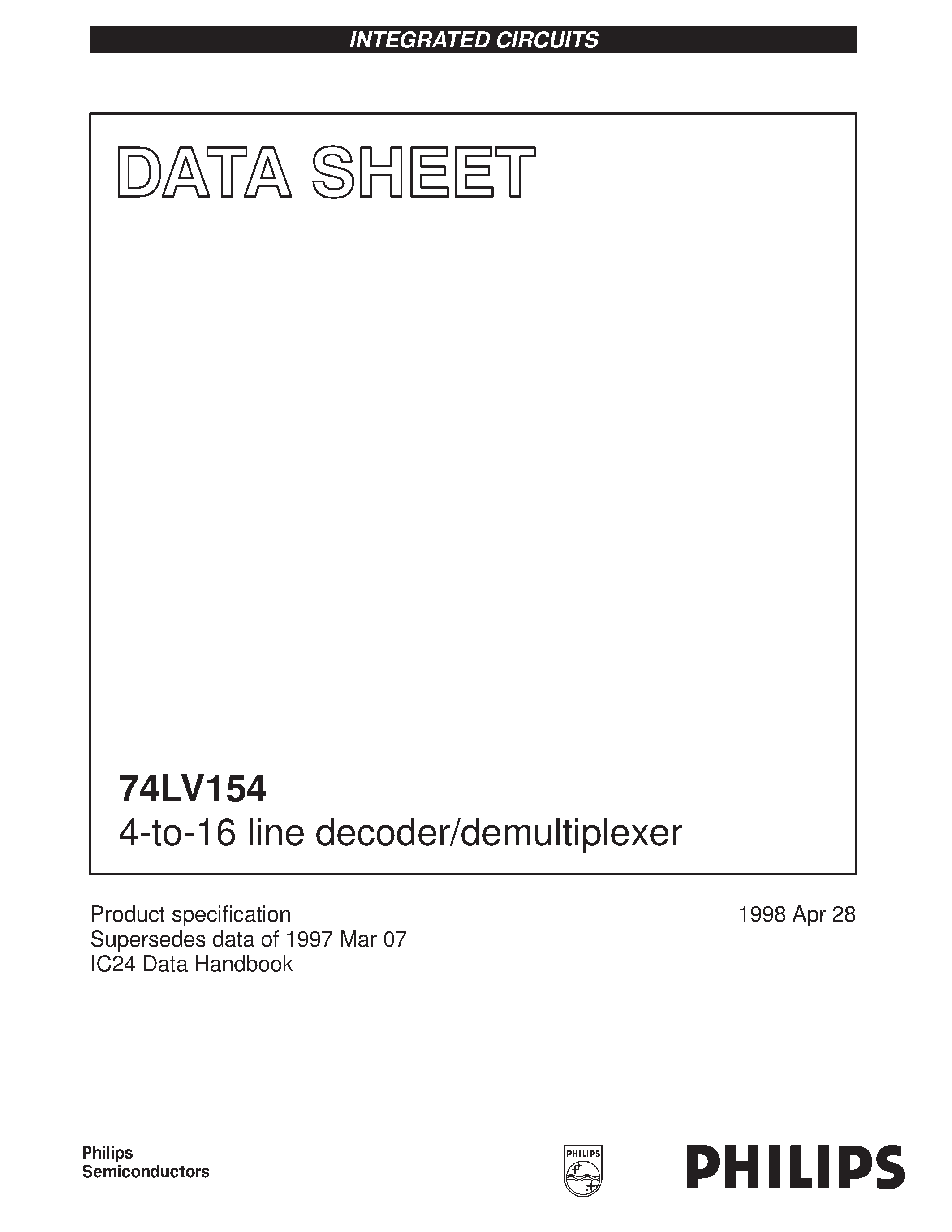 Datasheet 74LV154 - 4-to-16 line decoder/demultiplexer page 1