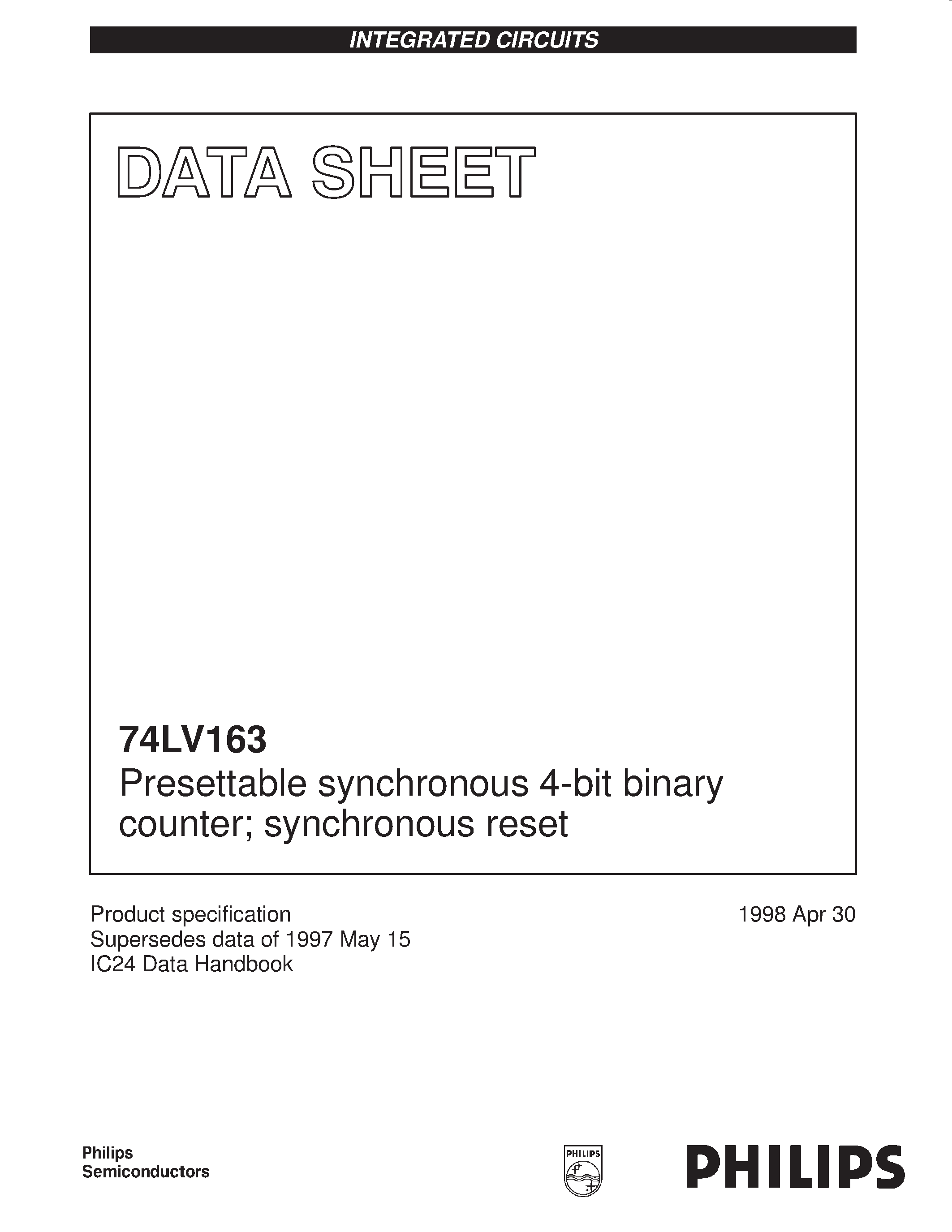 Datasheet 74LV163 - Presettable synchronous 4-bit binary counter; synchronous reset page 1