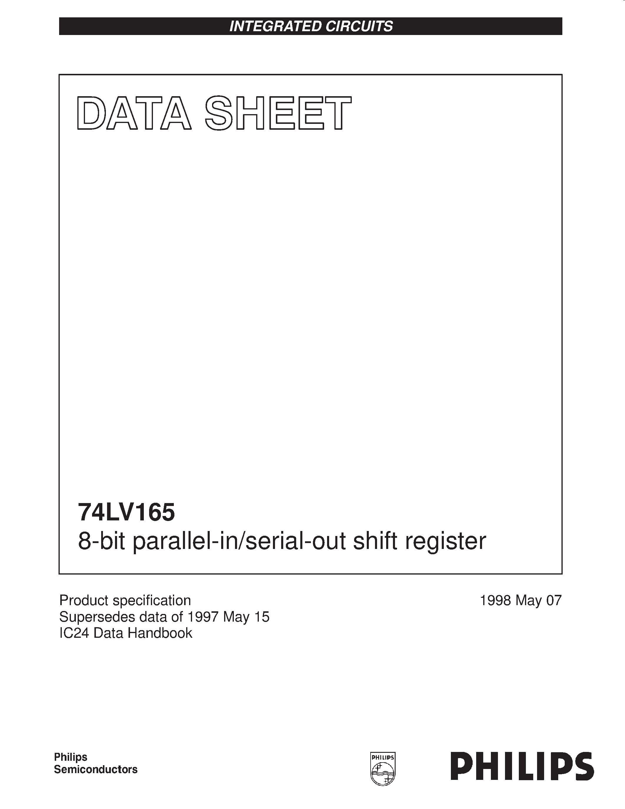 Datasheet 74LV165 - 8-bit parallel-in/serial-out shift register page 1