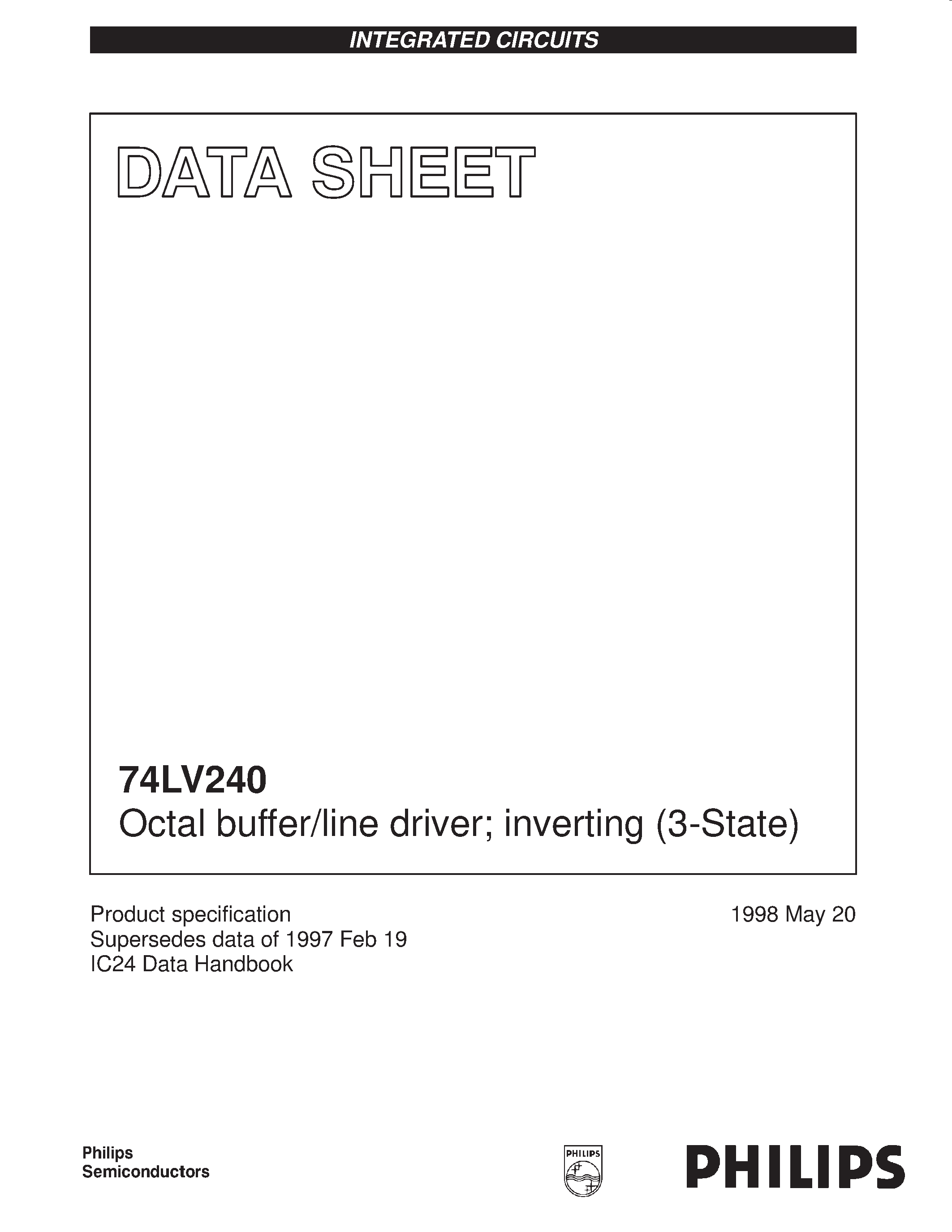 Даташит 74LV240 - Octal buffer/line driver; inverting 3-State страница 1