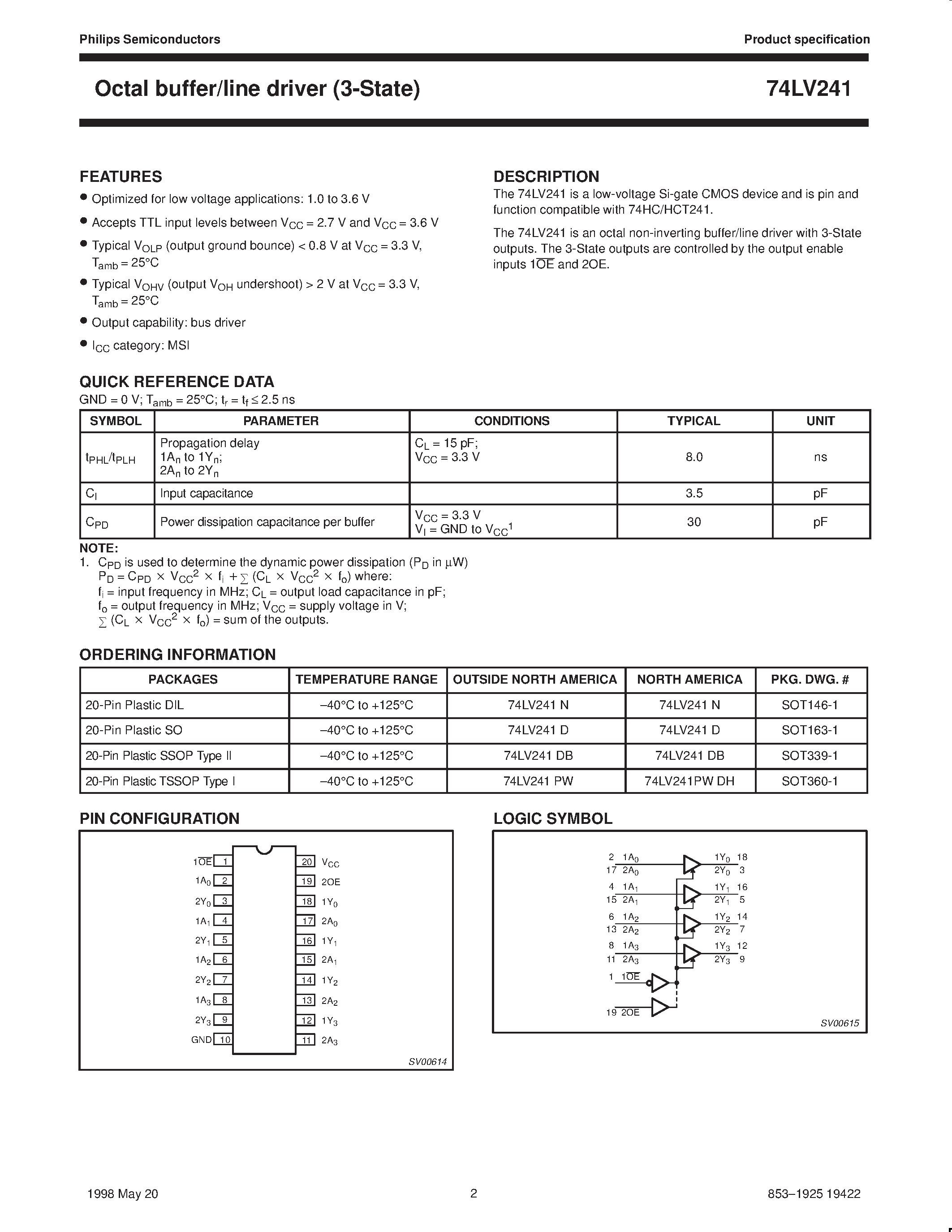 Datasheet 74LV241 - Octal buffer/line driver 3-State page 2