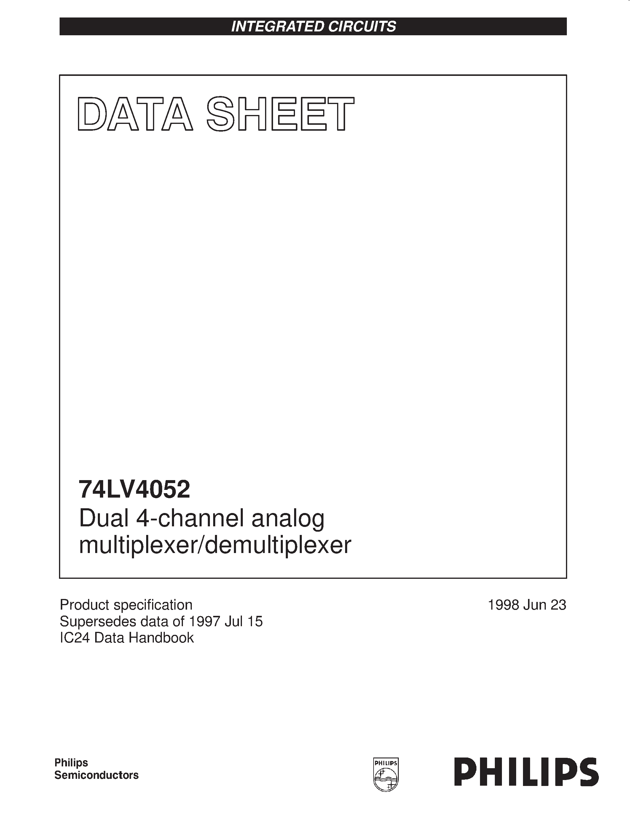 Даташит 74LV4052 - Dual 4-channel analog multiplexer/demultiplexer страница 1
