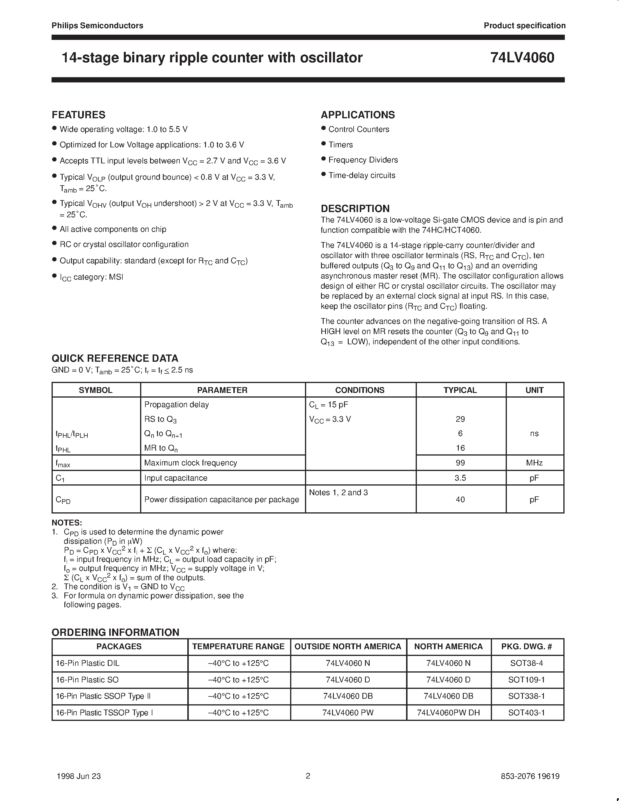 Datasheet 74LV4060 - 14-stage binary ripple counter with oscillator page 2