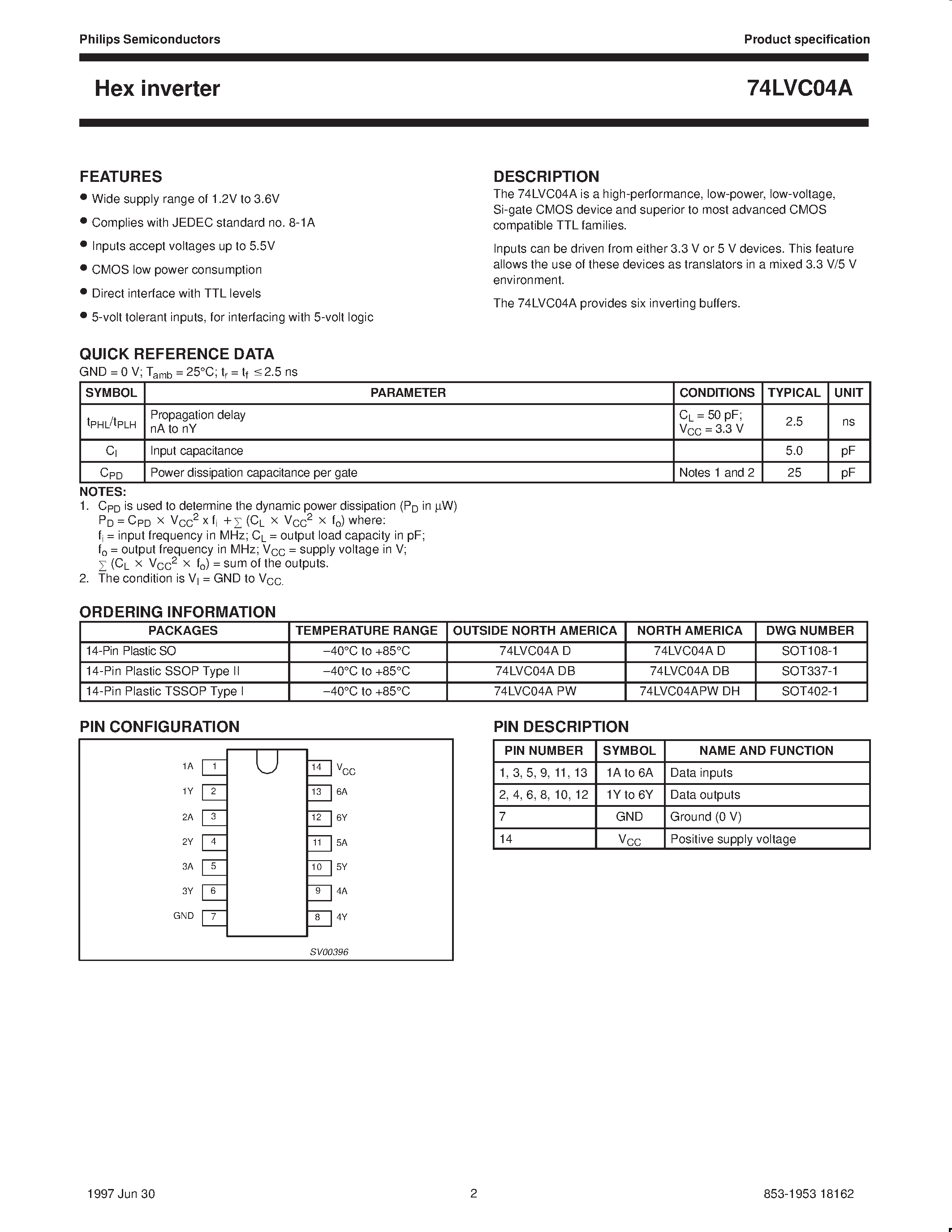 Даташит 74LVC04A - Hex inverter страница 2