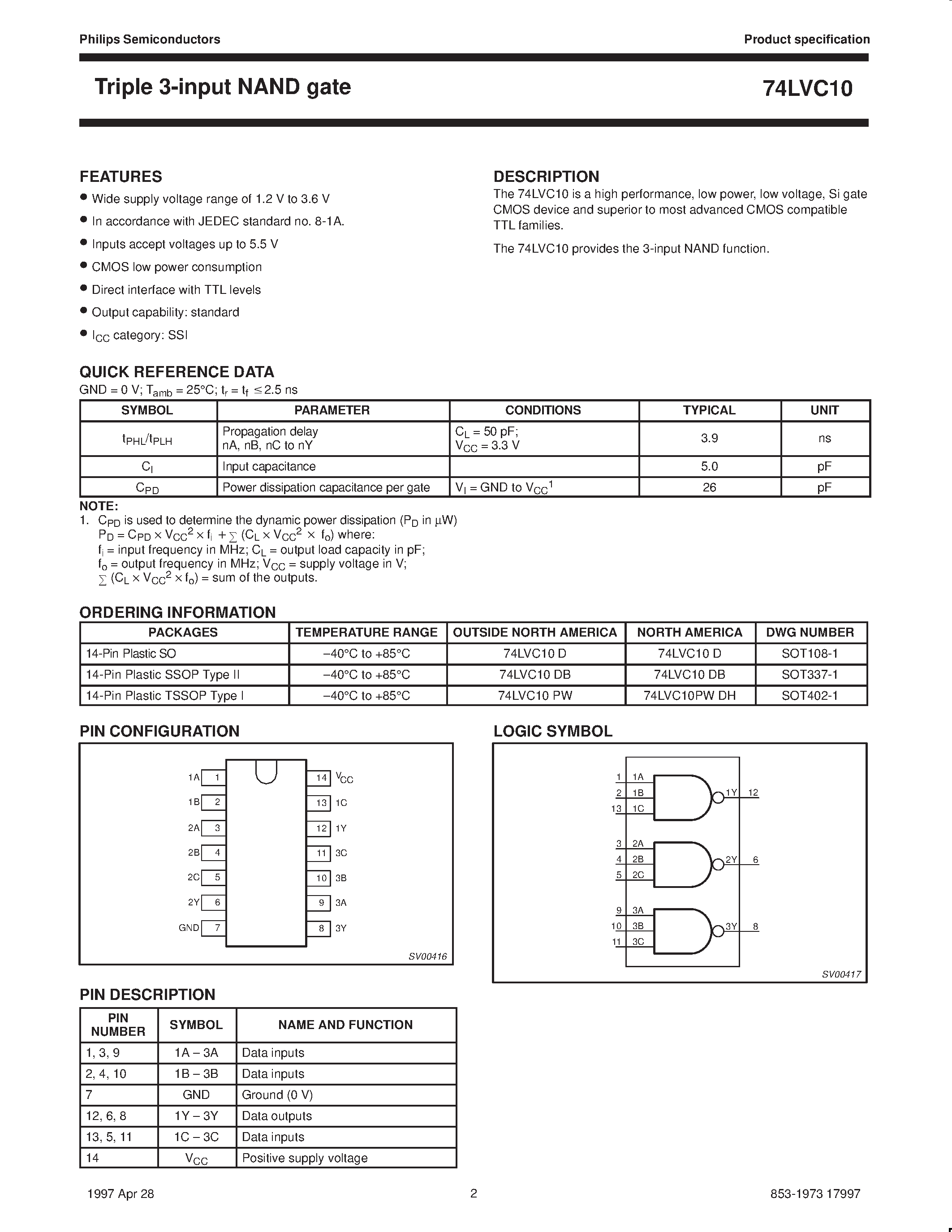 Даташит на микросхему 74LVC10 страница 2 Даташит 74LVC10 - Triple 3-input NAND gate страница 2