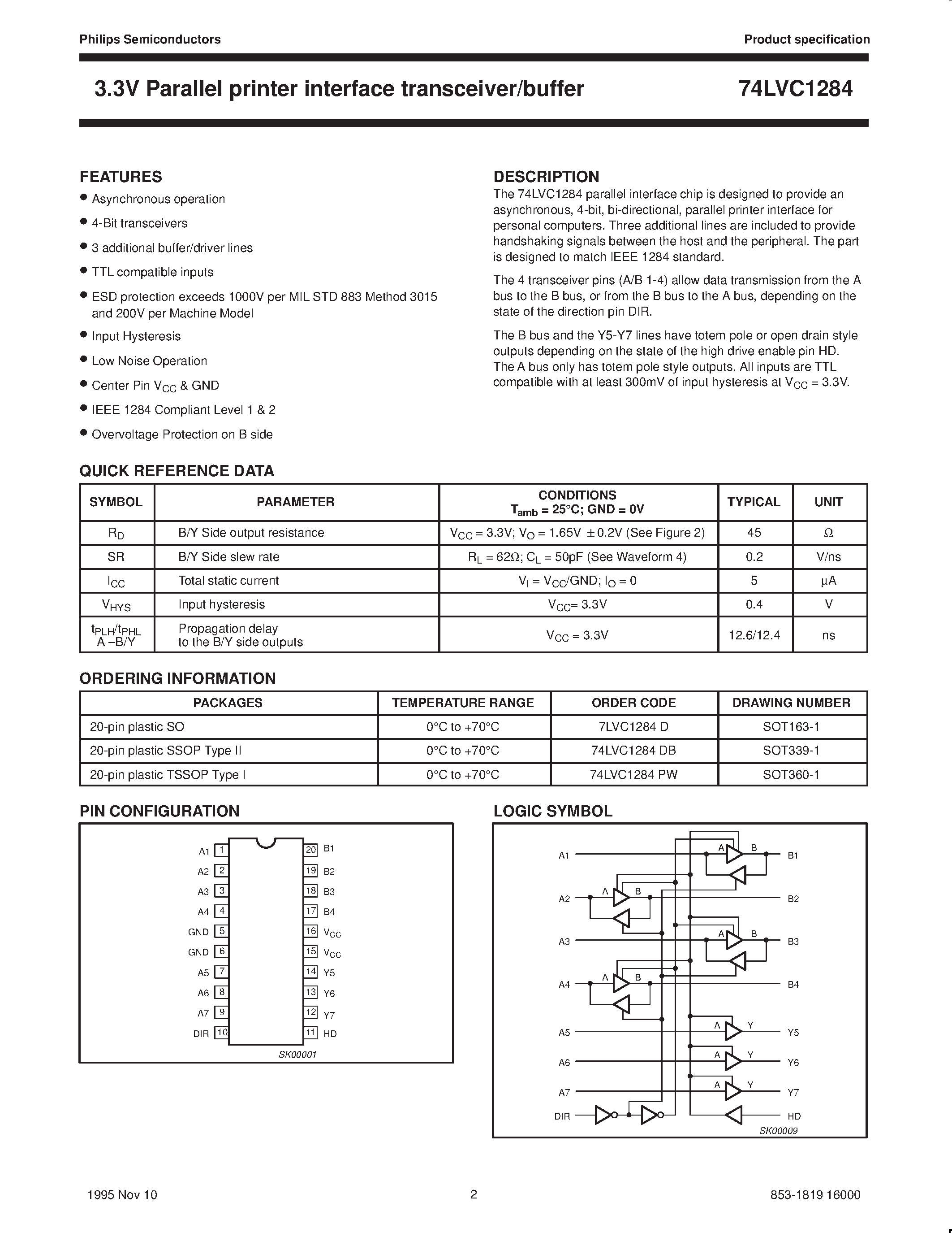 Даташит 74LVC1284 - 3.3V Parallel printer interface transceiver/buffer страница 2