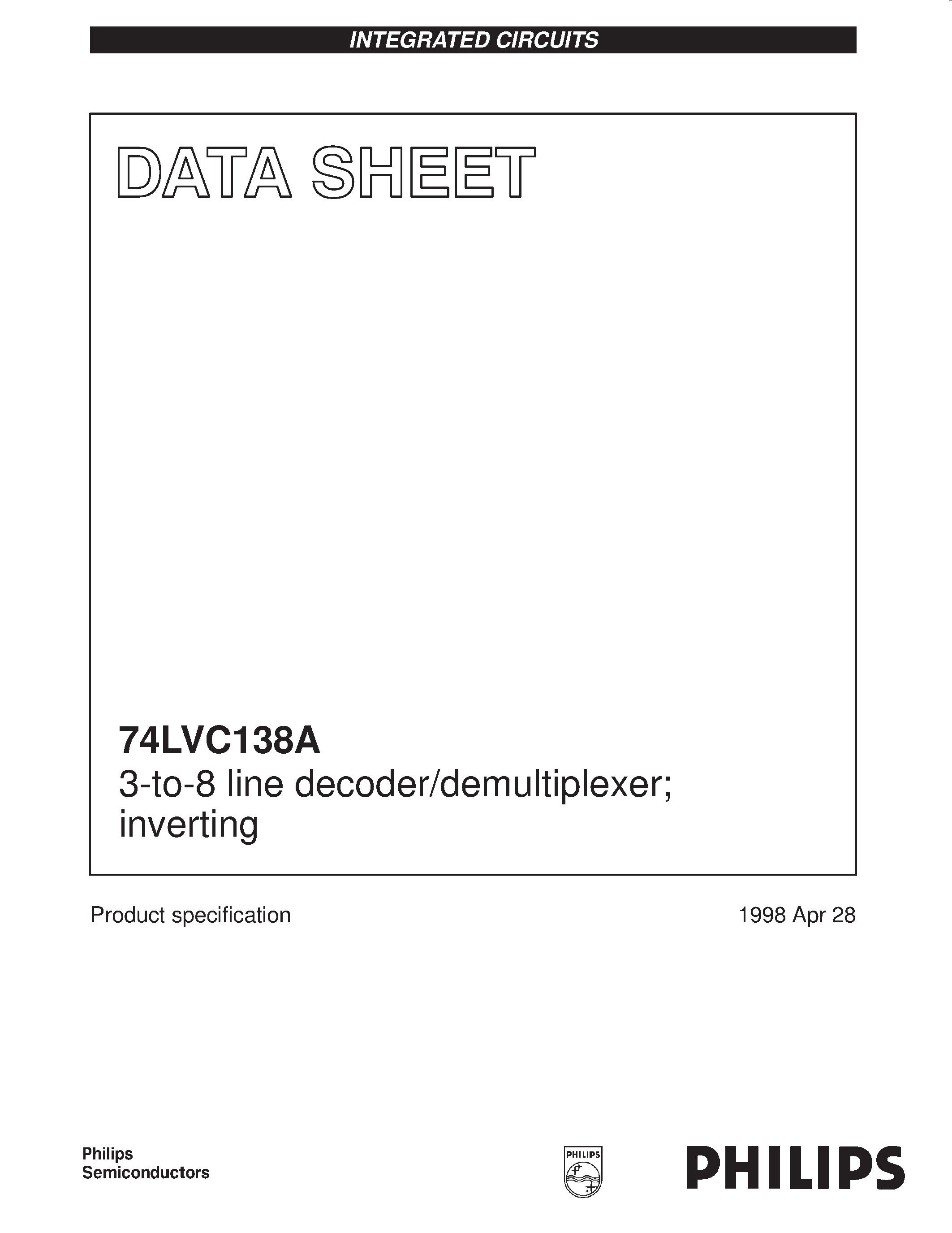 Даташит 74LVC138A - 3-to-8 line decoder/demultiplexer; inverting страница 1