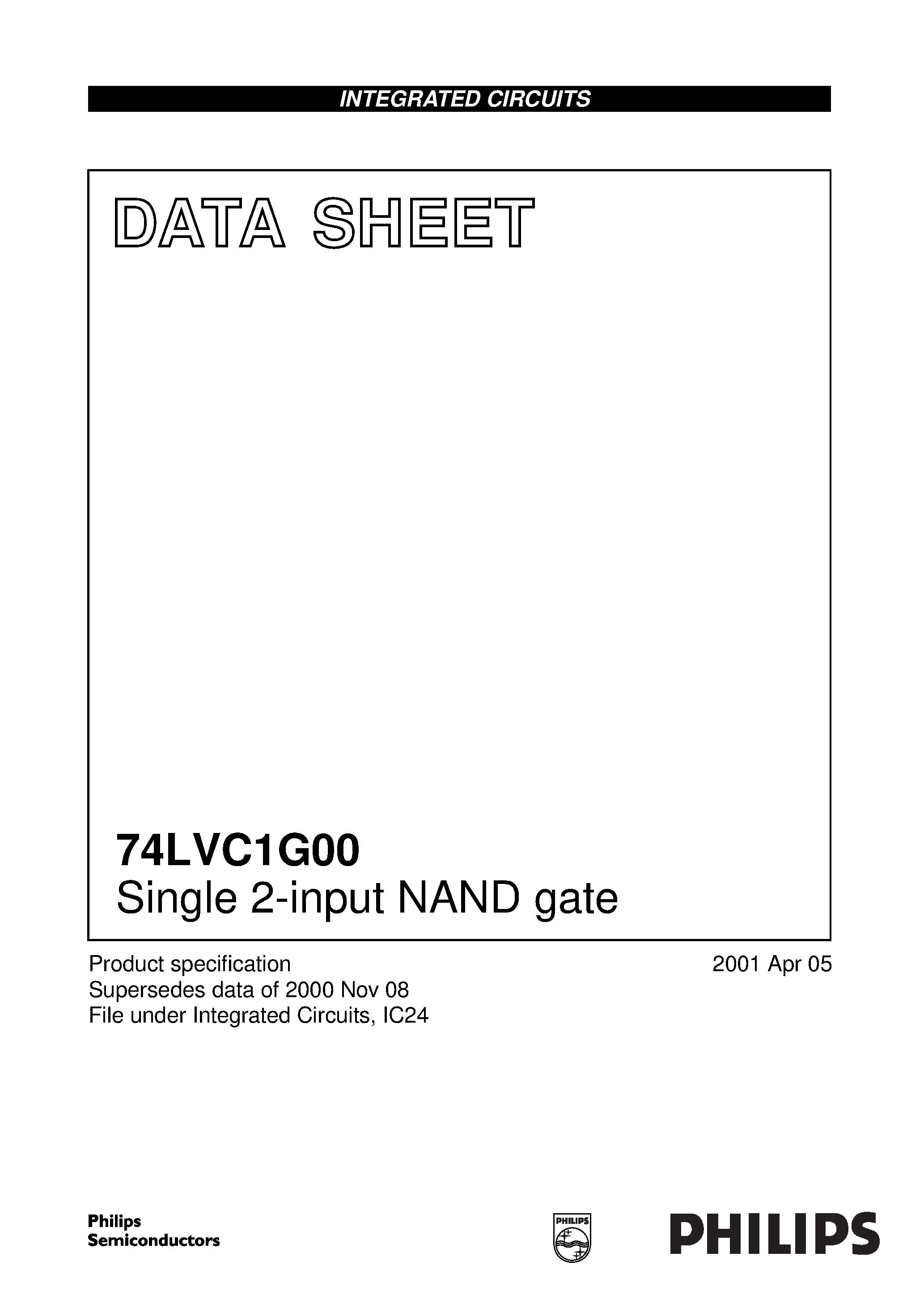 Даташит 74LVC1G00 - Single 2-input NAND gate страница 1