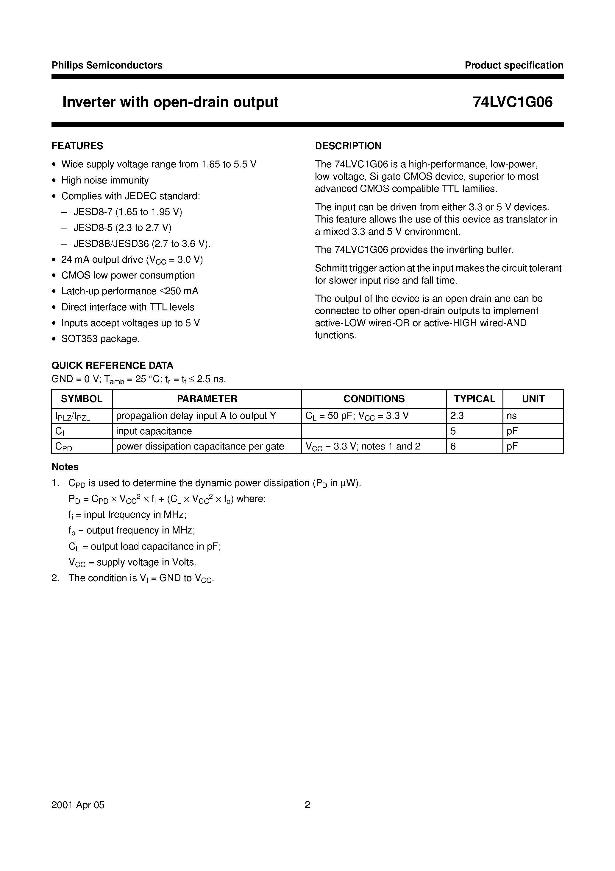 Даташит 74LVC1G06 - Inverter with open-drain output страница 2