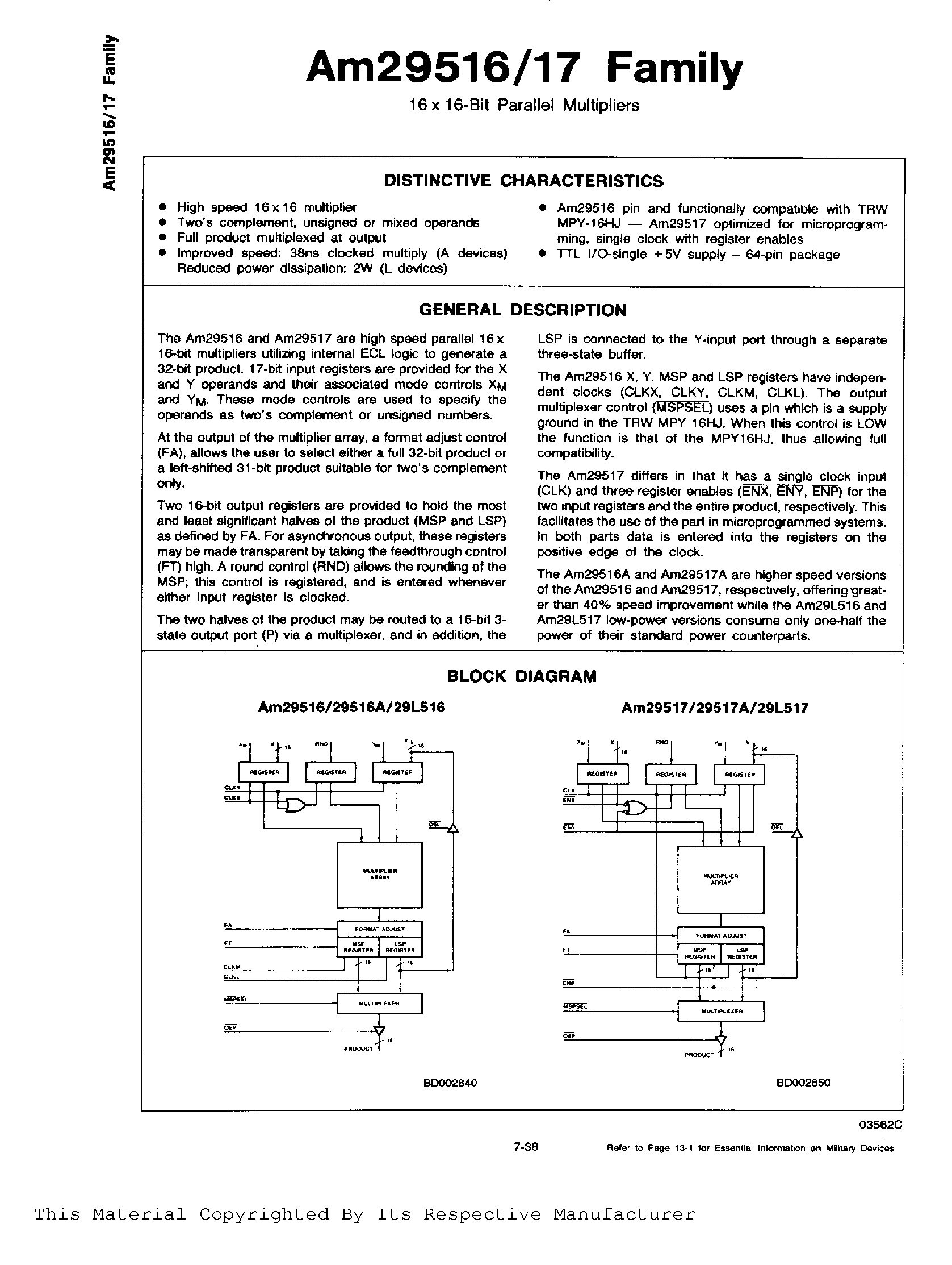 Datasheet AM29L516 - 16 X 16 BIT PARALLEL MULTIPLIERS page 1
