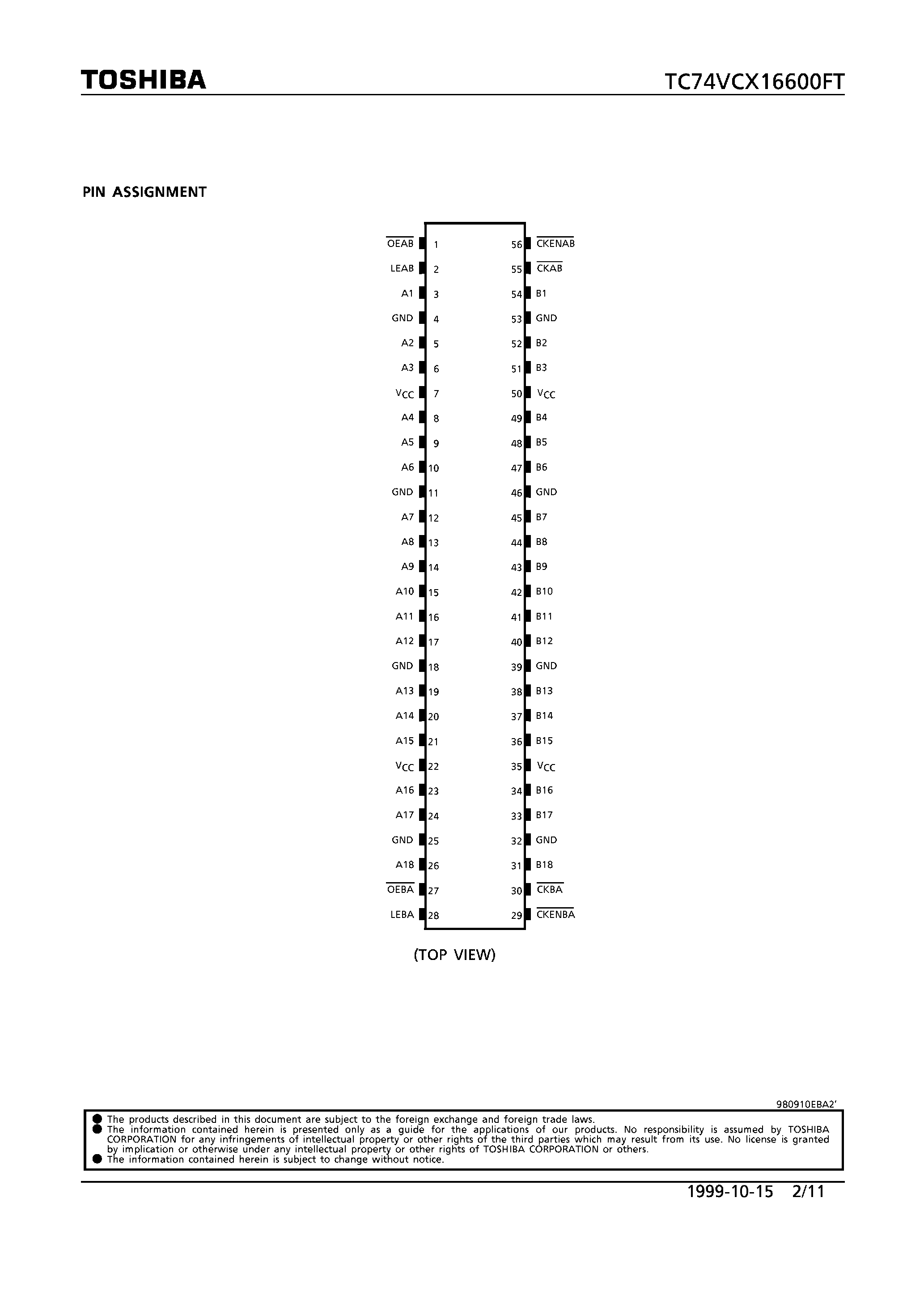 Datasheet TC74VCX16600FT - LOW VOLTAGE 18-BIT UNIVERSAL BUS TRANSCEIVER WITH 3.6V TOLERANT INPUTS AND OUTPUTS page 2